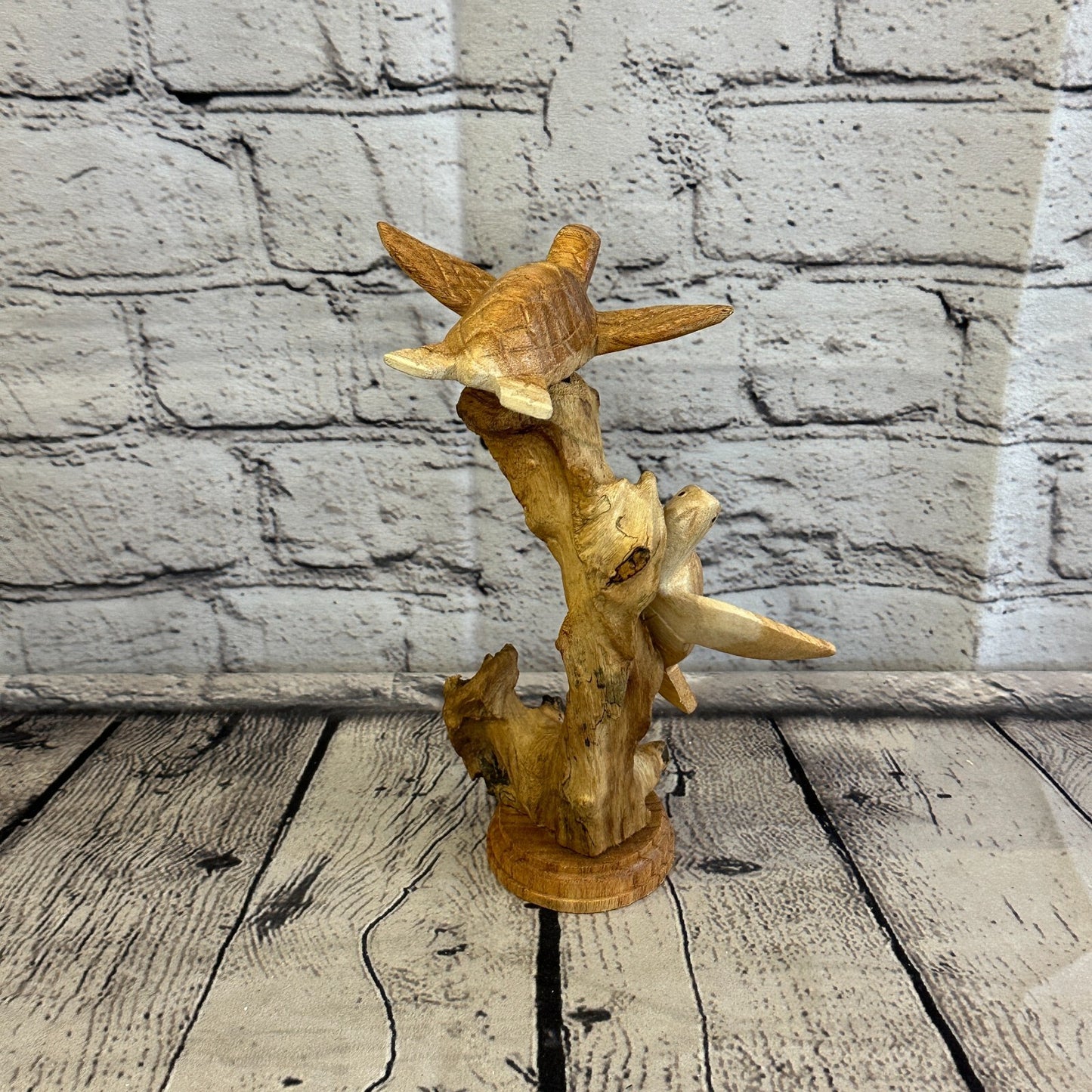 20cm Double Turtle Mushroom Parasite Ornament Natural Carving Fairtrade Wooden