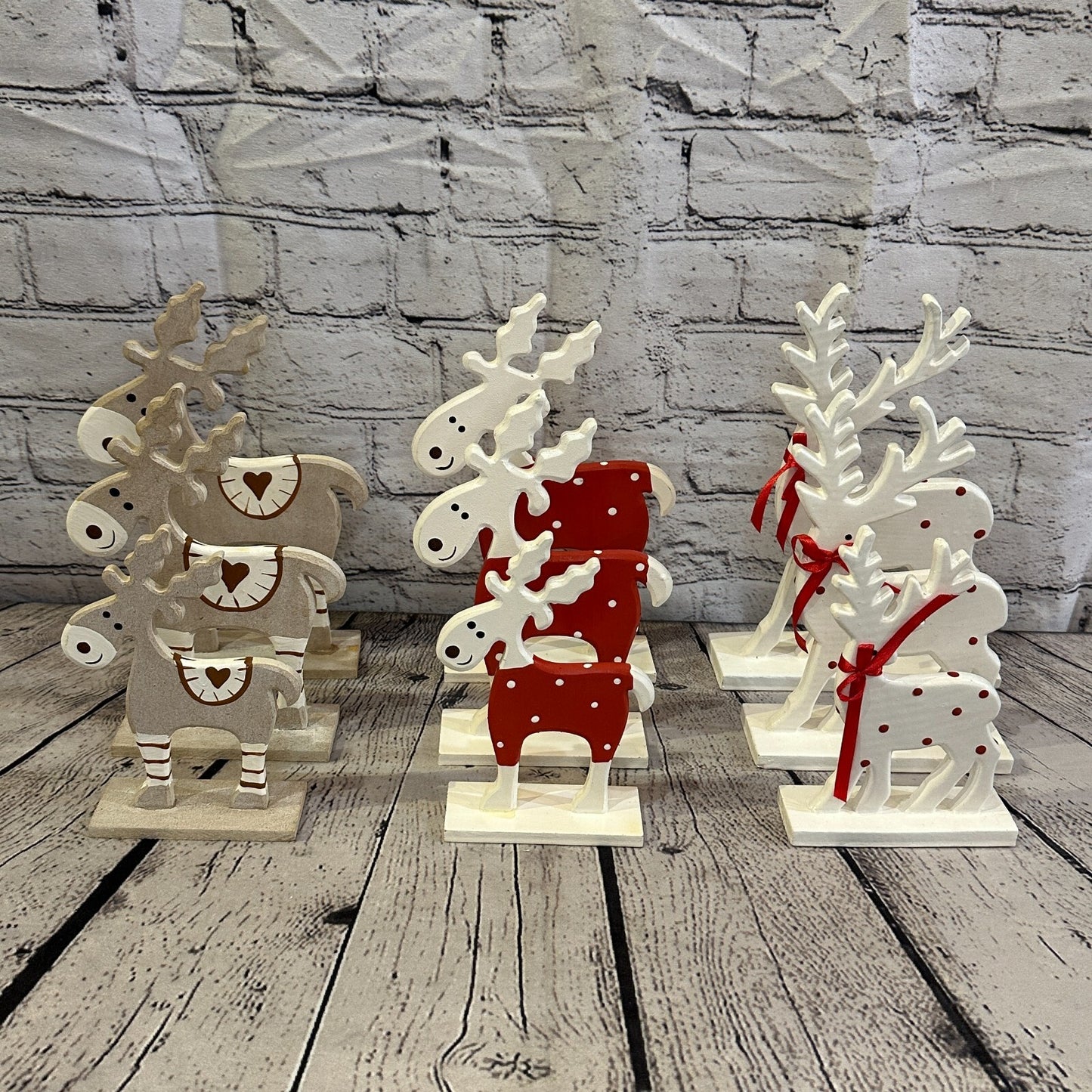 18cm x 10cm White Handcrafted Wood Reindeer Xmas Christmas Ornament Antlers