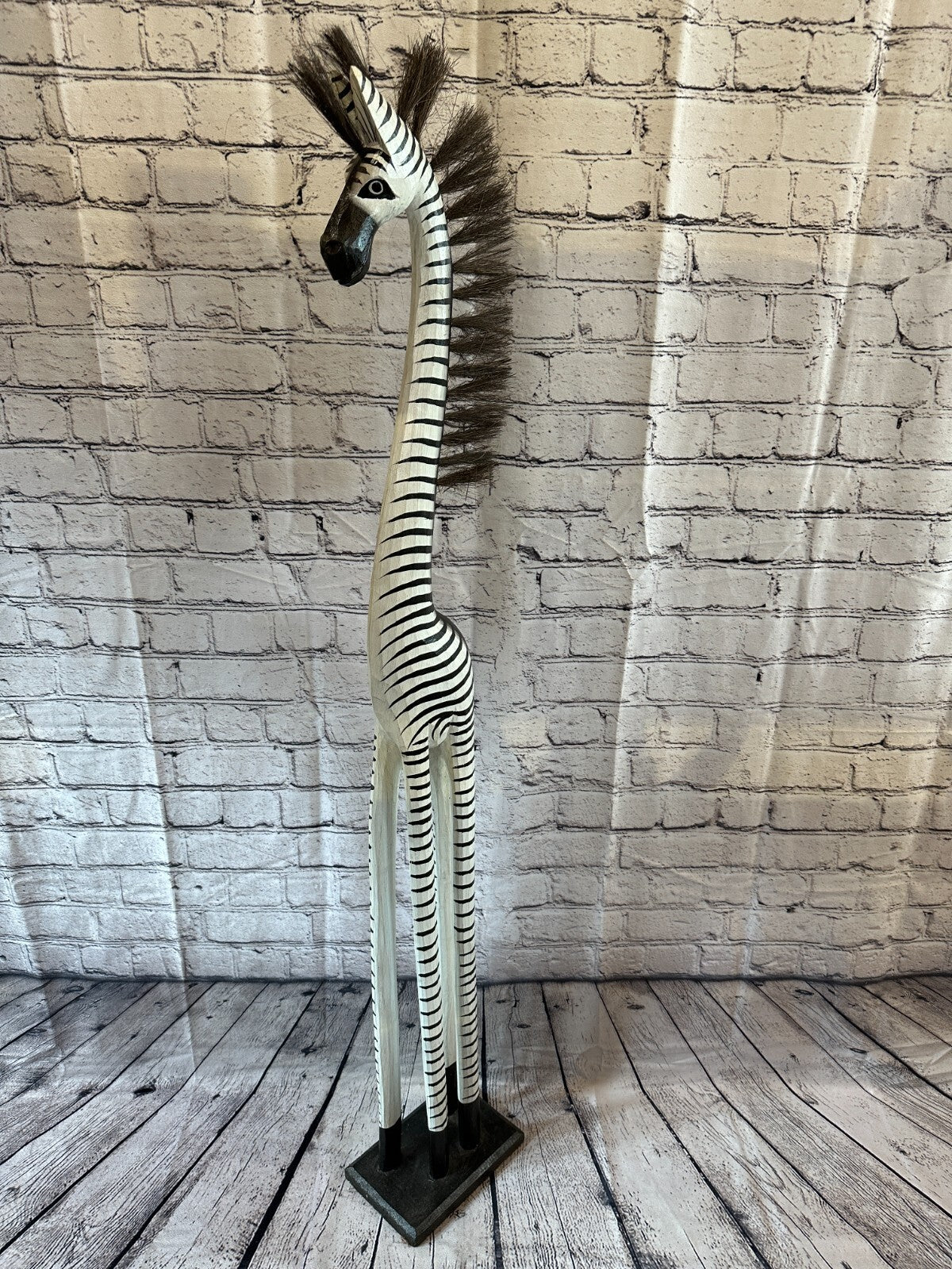 120cm White Black Painted Wood Zebra Tall Statue Wood Modern Hand Carved Painted