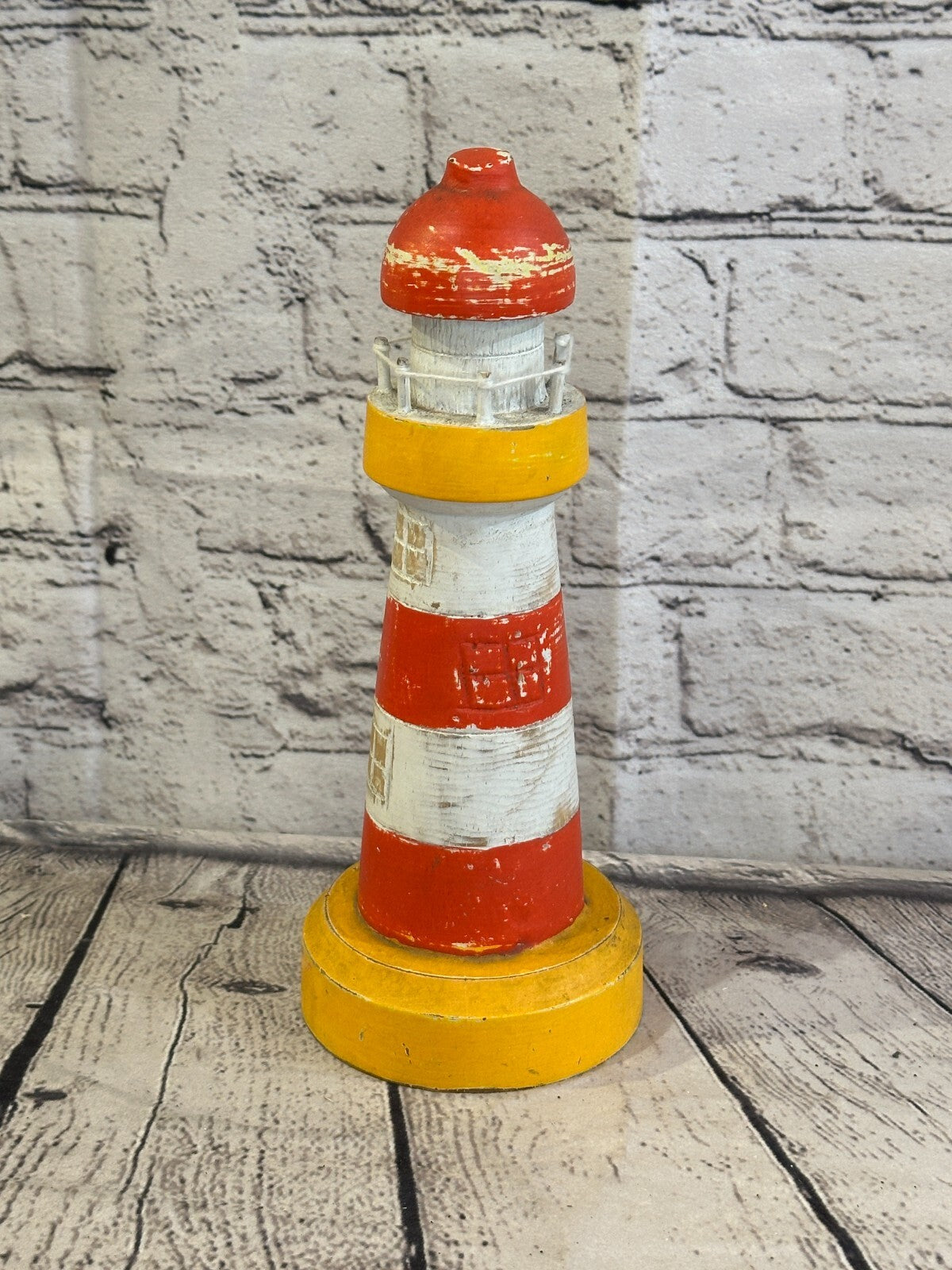 25cm Red White Wooden Lighthouse Ornament Nautical Coastal Sculpture Statue