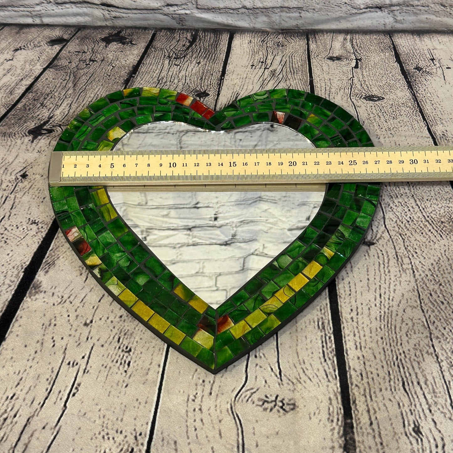 Green Heart Shape Mosaic Tile Wall Mirror 28cm x 25cm 10 Inches Handmade New