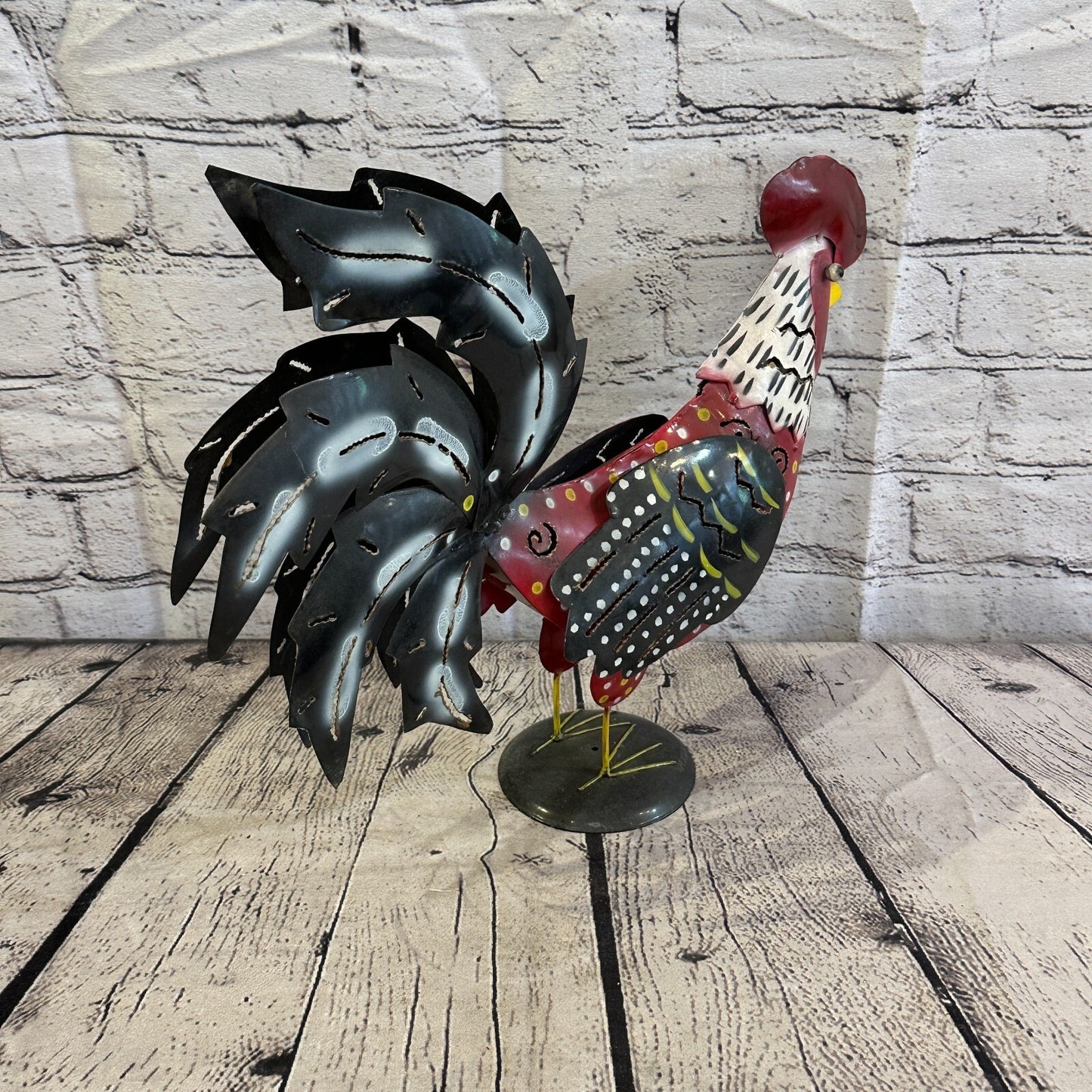 40cm x 25cm Brown Rustic Metal Chicken Ornament Painted Statue Candle Holder