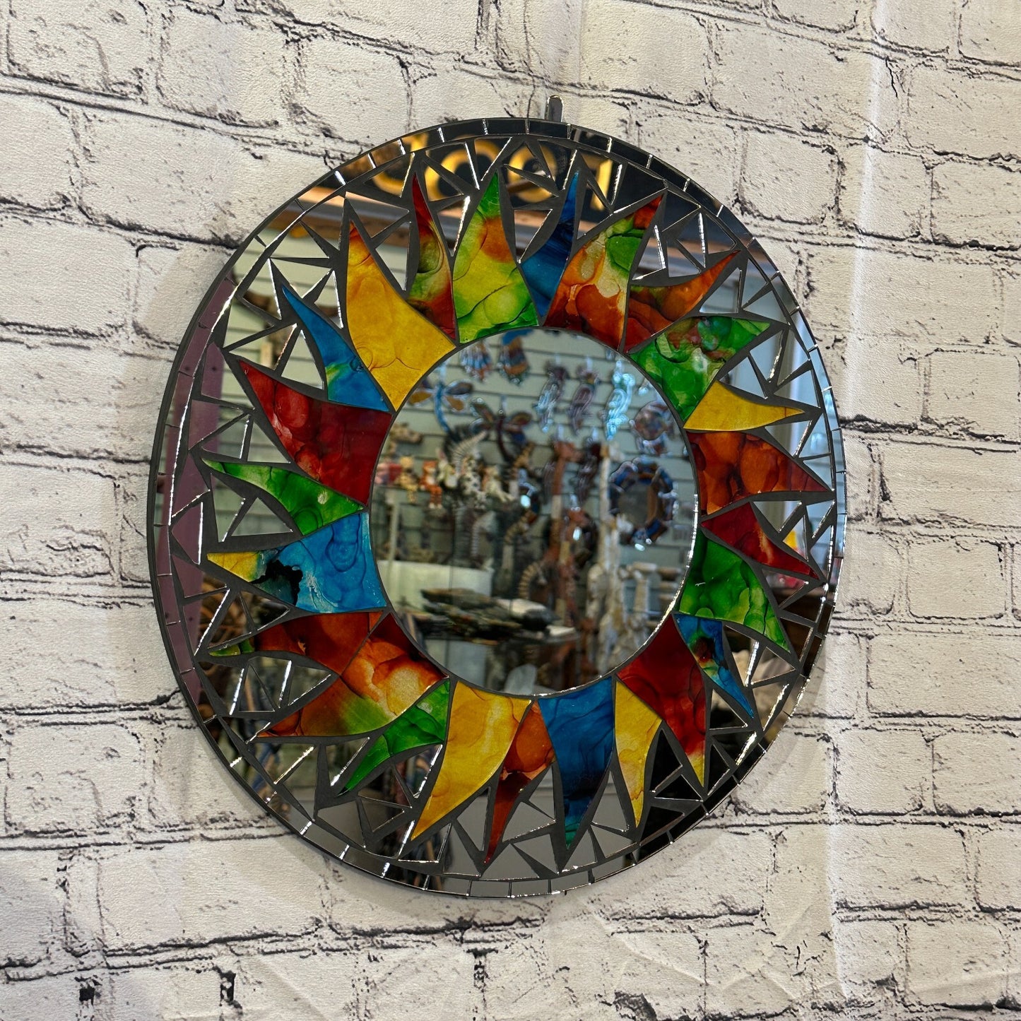 Rainbow Black Sun Mosaic Tile Wall Mirror 40cm x 40cm 16 Inches Handmade New