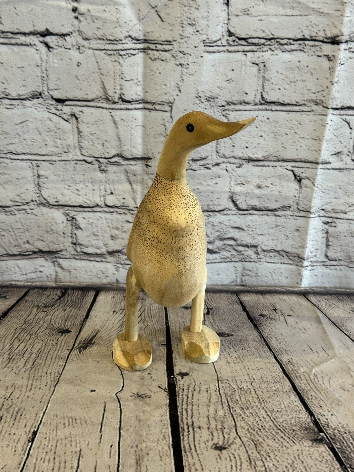 Looking Left 25cm Tall Wooden Hairy Duckling Baby Duck Bamboo Root Fairtrade
