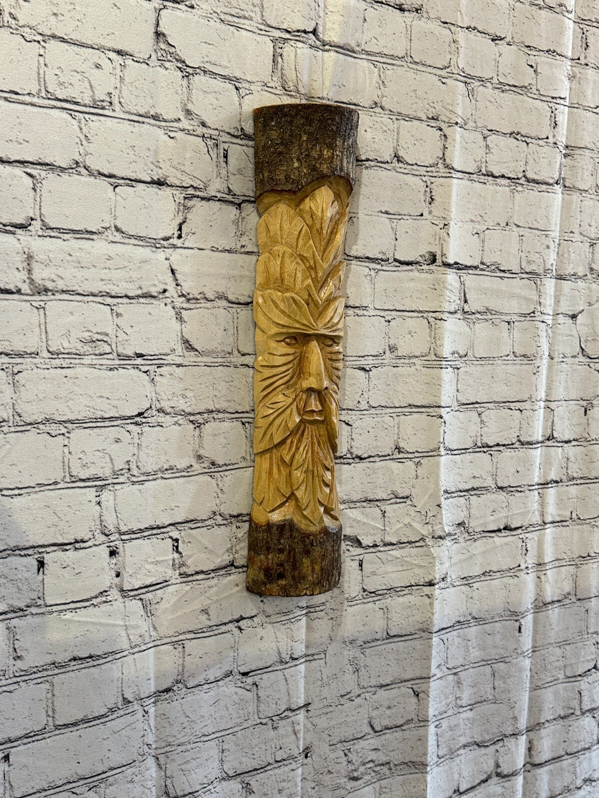Green Man Of The Woods 50cm Hand Carved Wizard Tree Trunk Wood Fairtrade