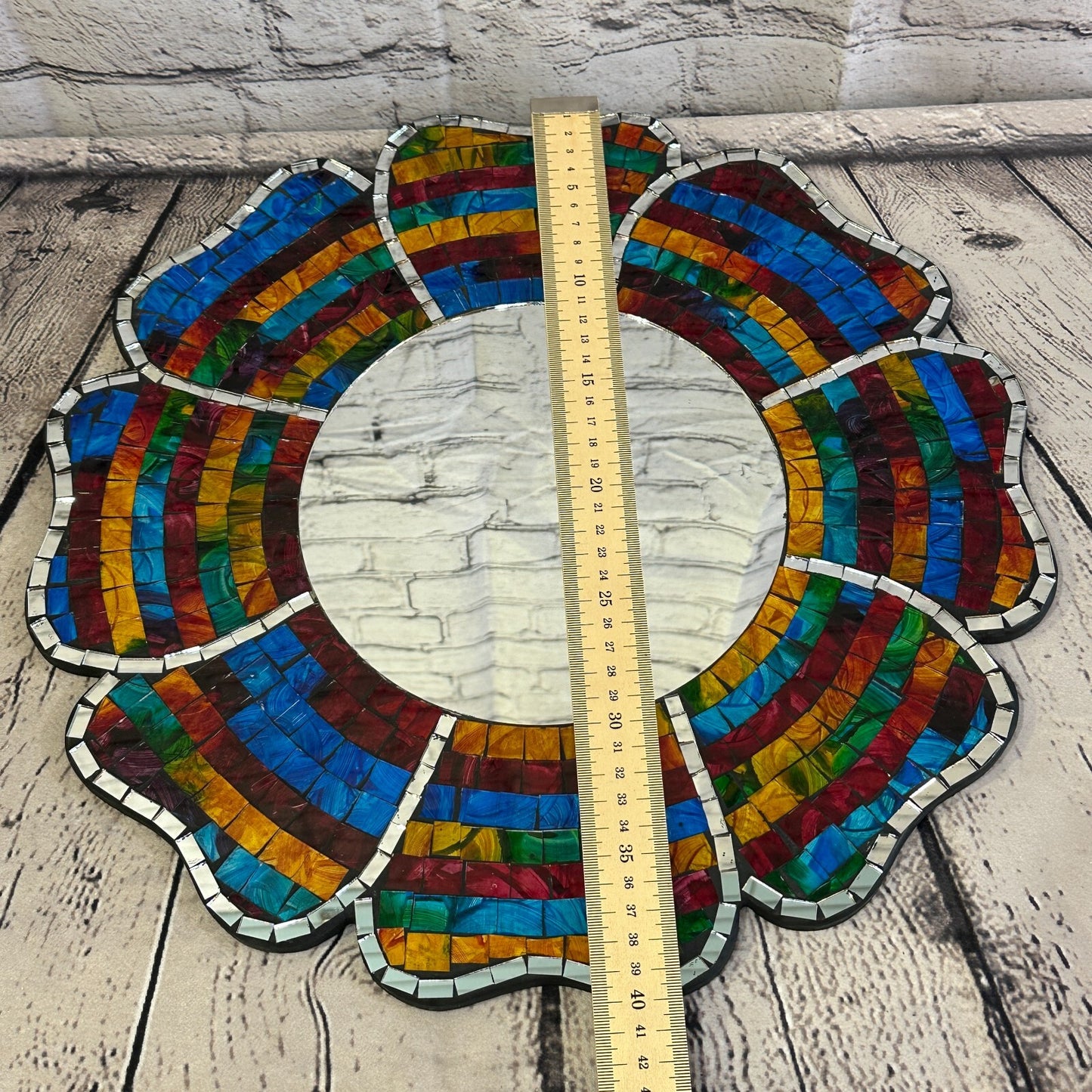 Rainbow Black Flower Mosaic Tile Wall Mirror 40cm x 40cm 16 Inches Handmade New