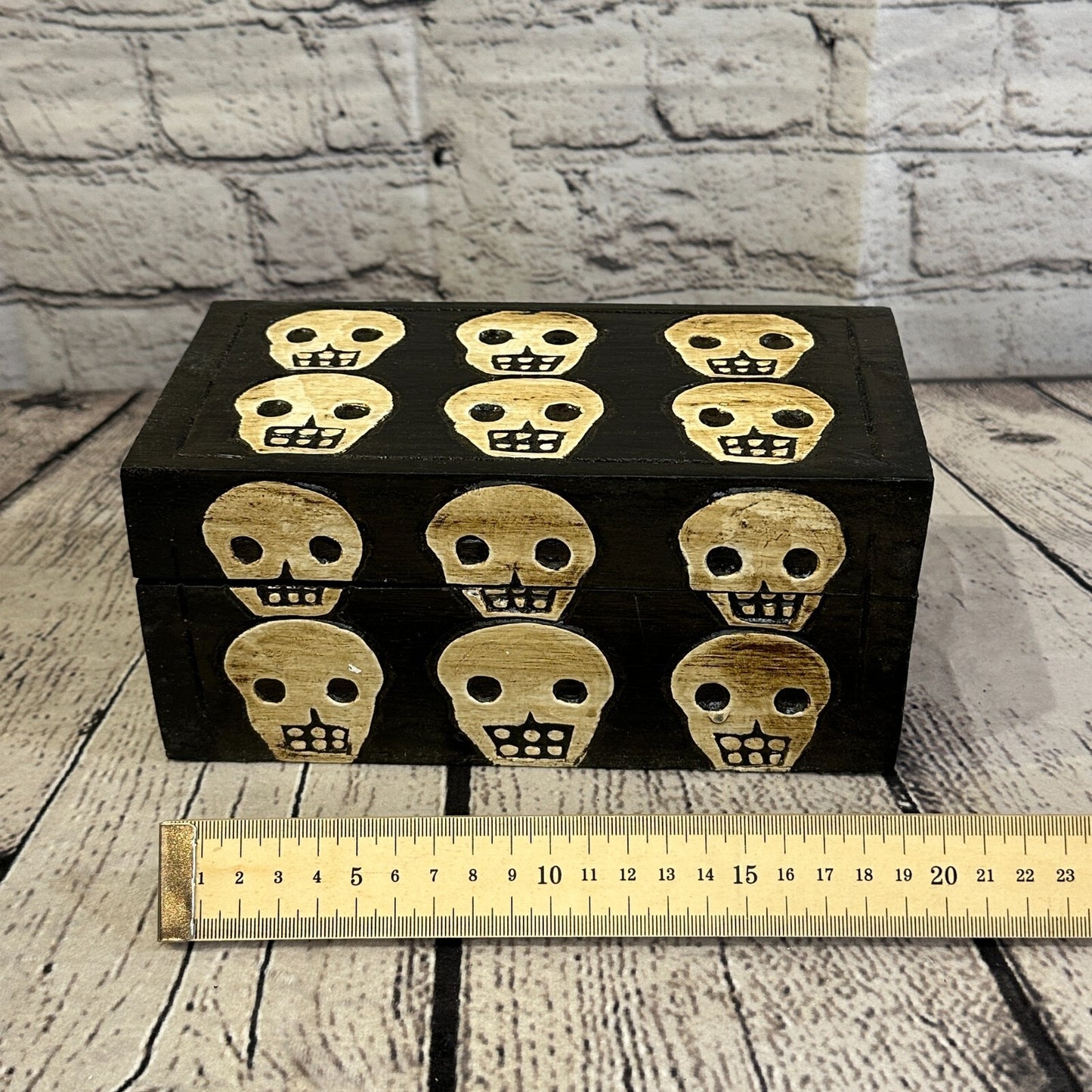 20cm x 10cm x 10cm Square Wooden Gothic Skeleton Skull Coffin Jewellery Box