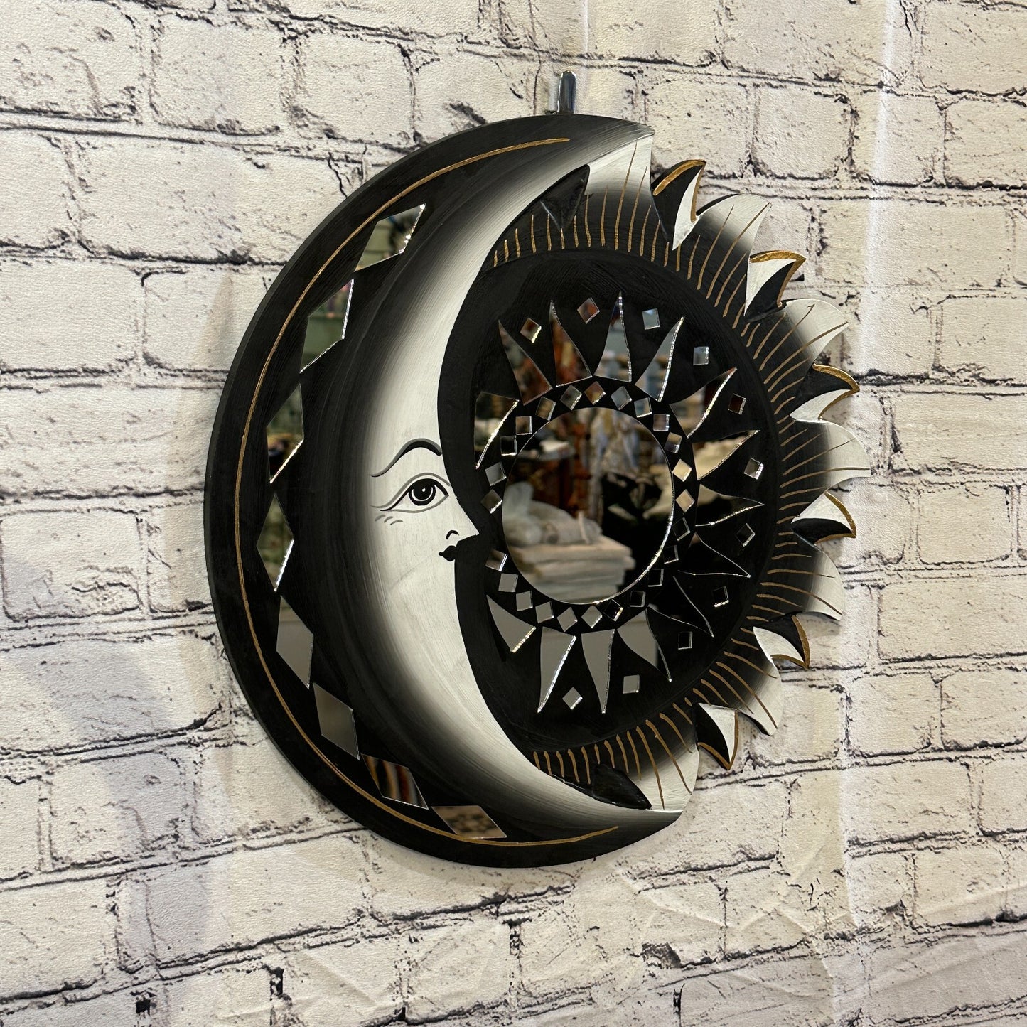 Black Half Moon Mosaic Tile Wall Mirror 40cm x 40cm 16 Inches Handmade Fairtrade