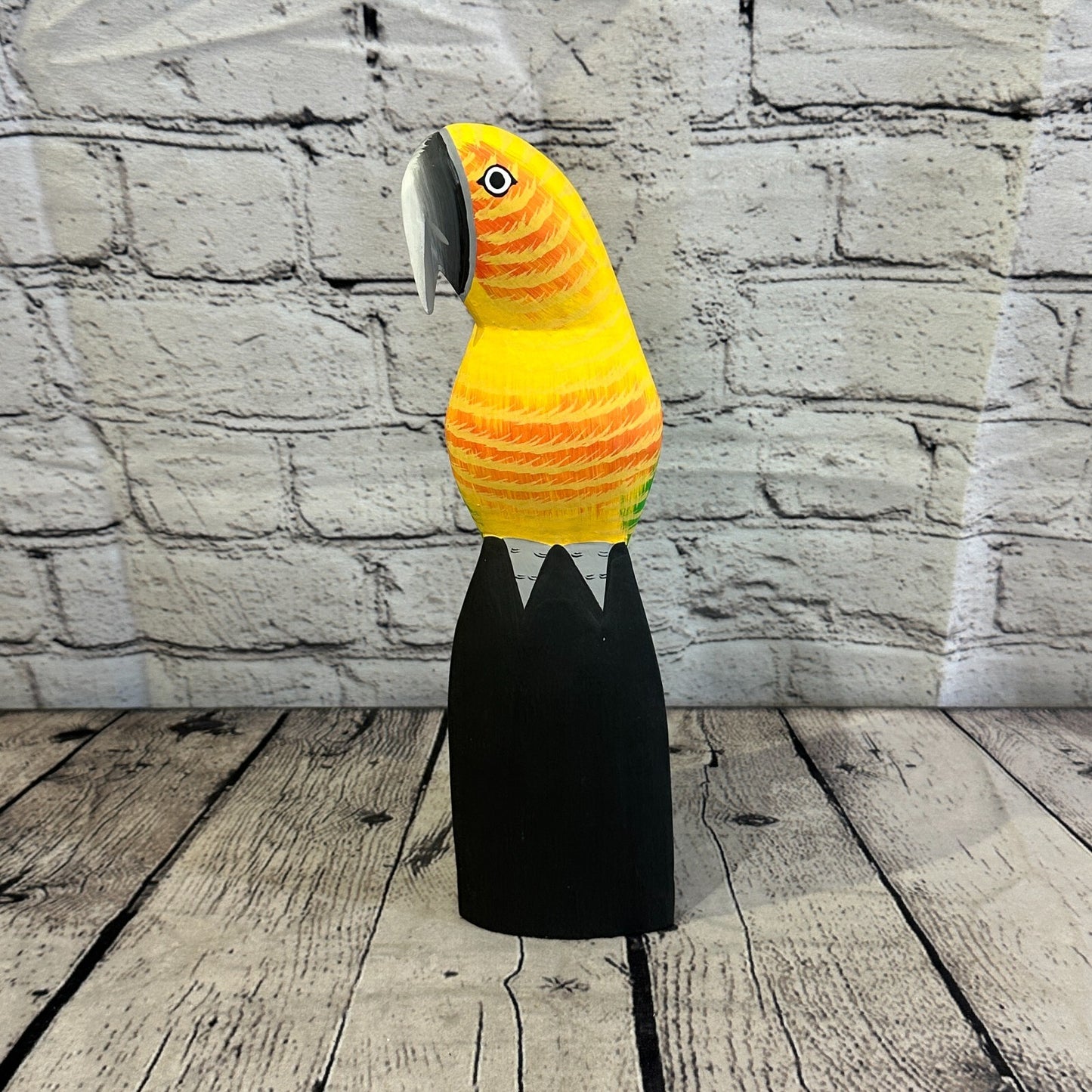 30cm Yellow Parrot Bird Ornament Statue Fair Trade Hand Made Carved Wood