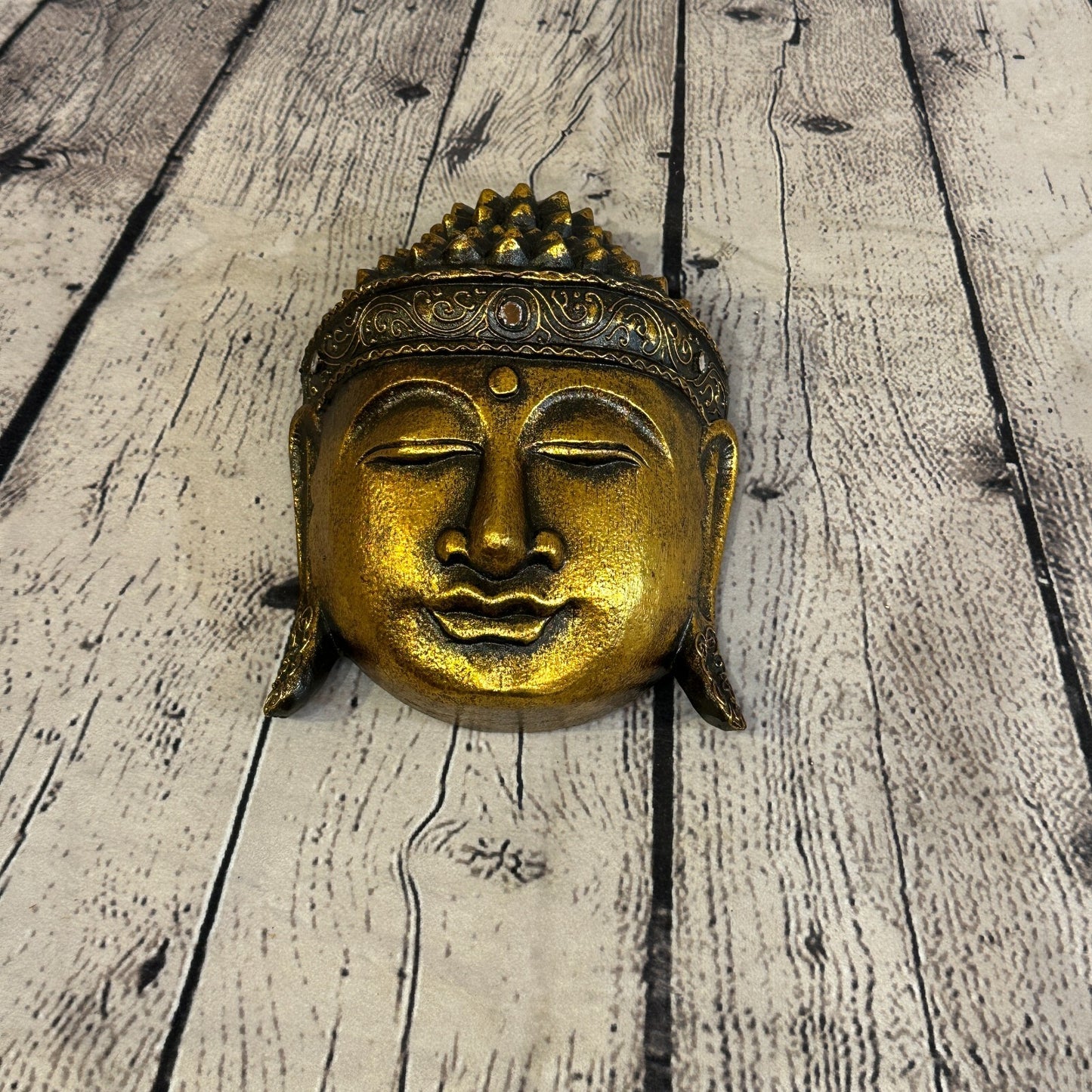 20cm Gold Buddha Head Mask Wooden Hanging Statue Figurine Ornament Fair Trade