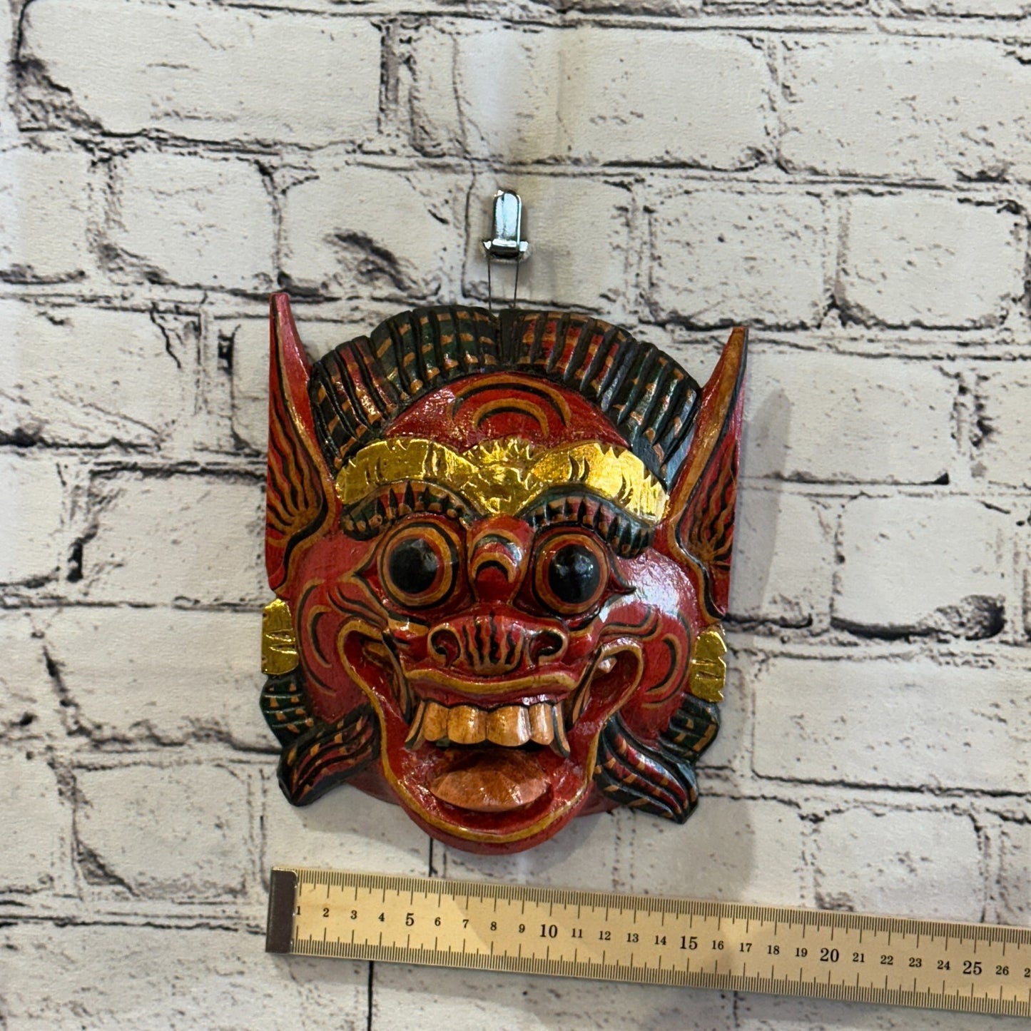 Large Wooden Red Barong Wall Mask 18cm x 18cm Handmade And Fairtrade Hindu