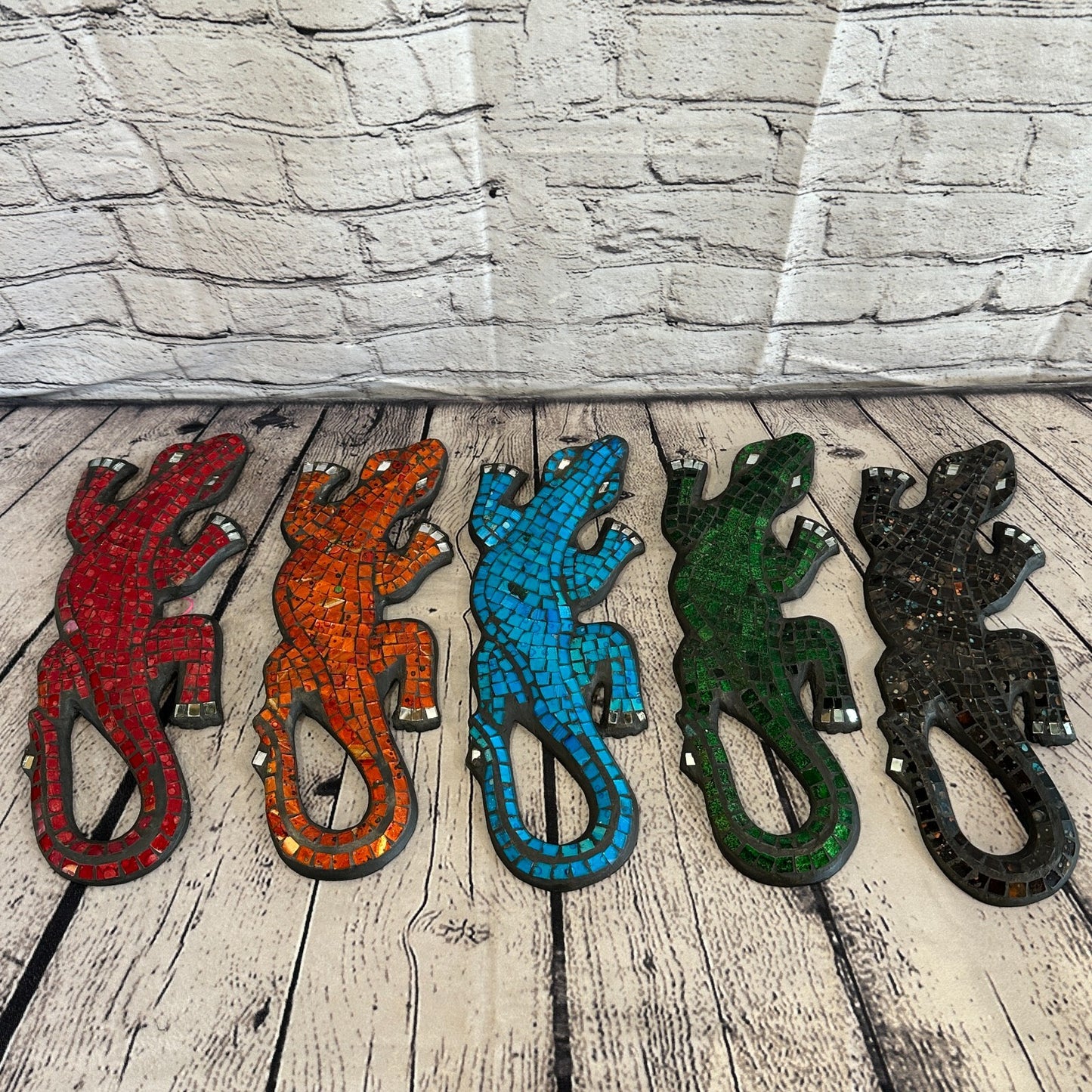 80cm Gecko Red Mosaic Wall Hanging Wooden Ornaments Wood Carving