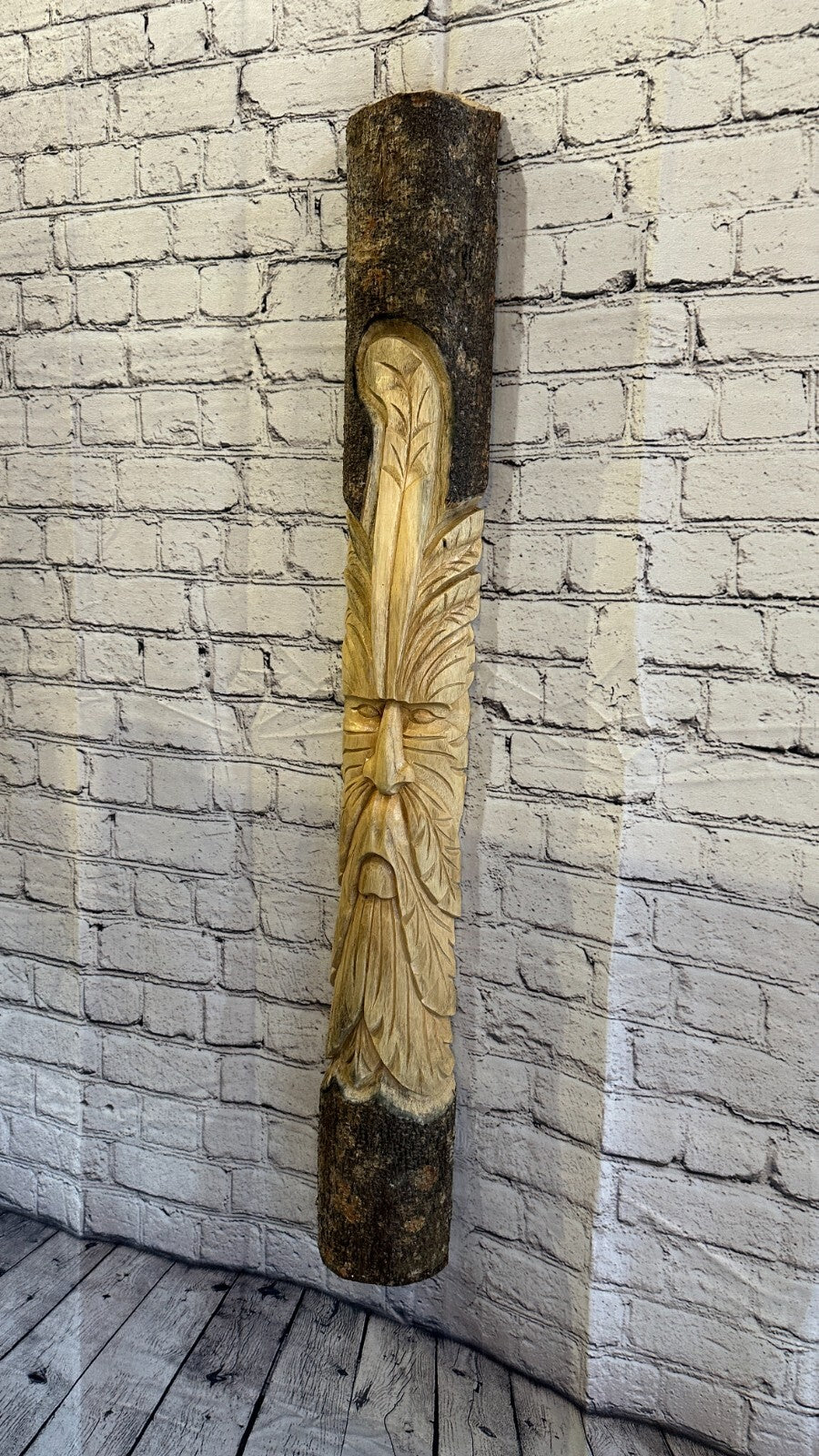 Green Man Of The Woods 100cm Hand Carved Wizard Tree Trunk Wood Fairtrade