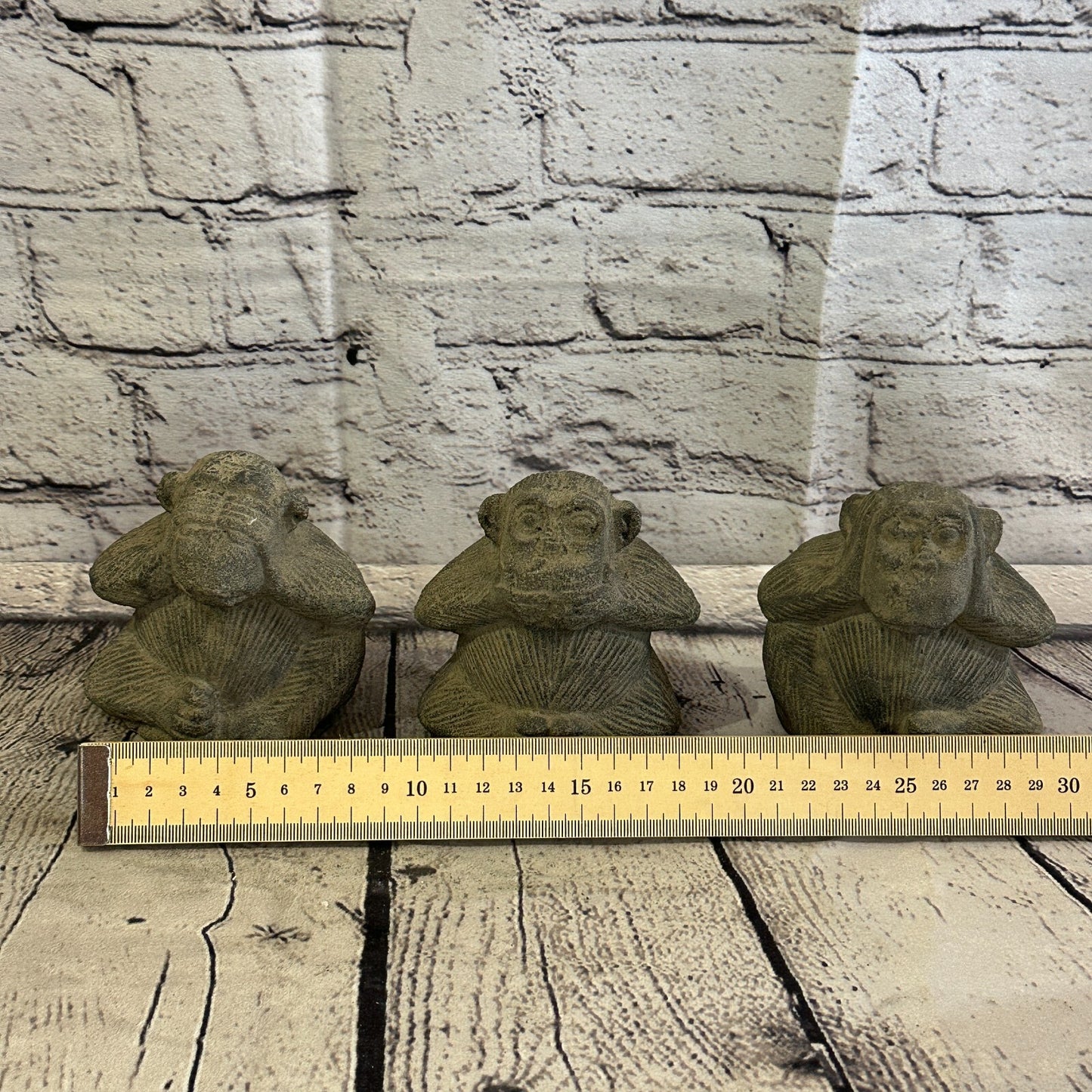 3 Wise Monkeys Set Stone Garden 10cm x 8cm Ornament Outdoor Indoor Statue Hindu