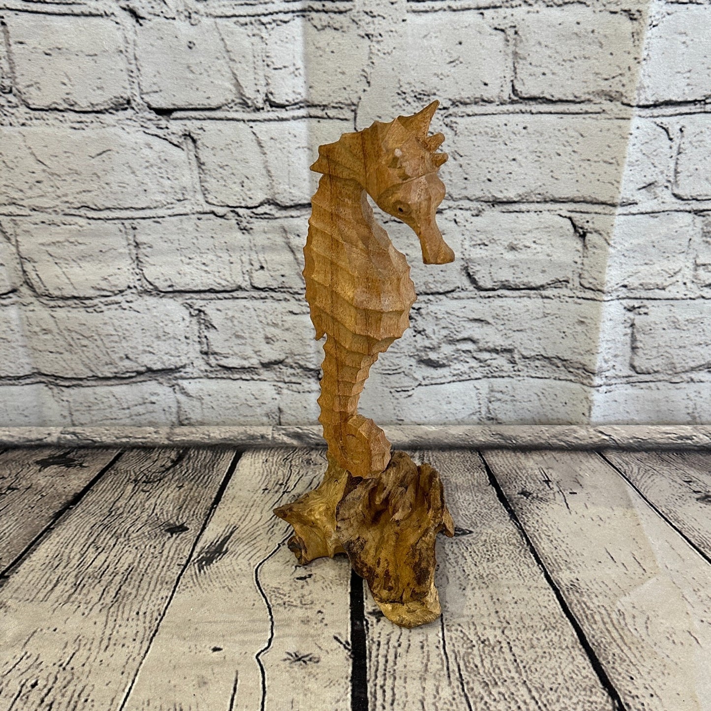 25cm Single Seahorse Mushroom Parasite Ornament Natural Carving Fairtrade Wood