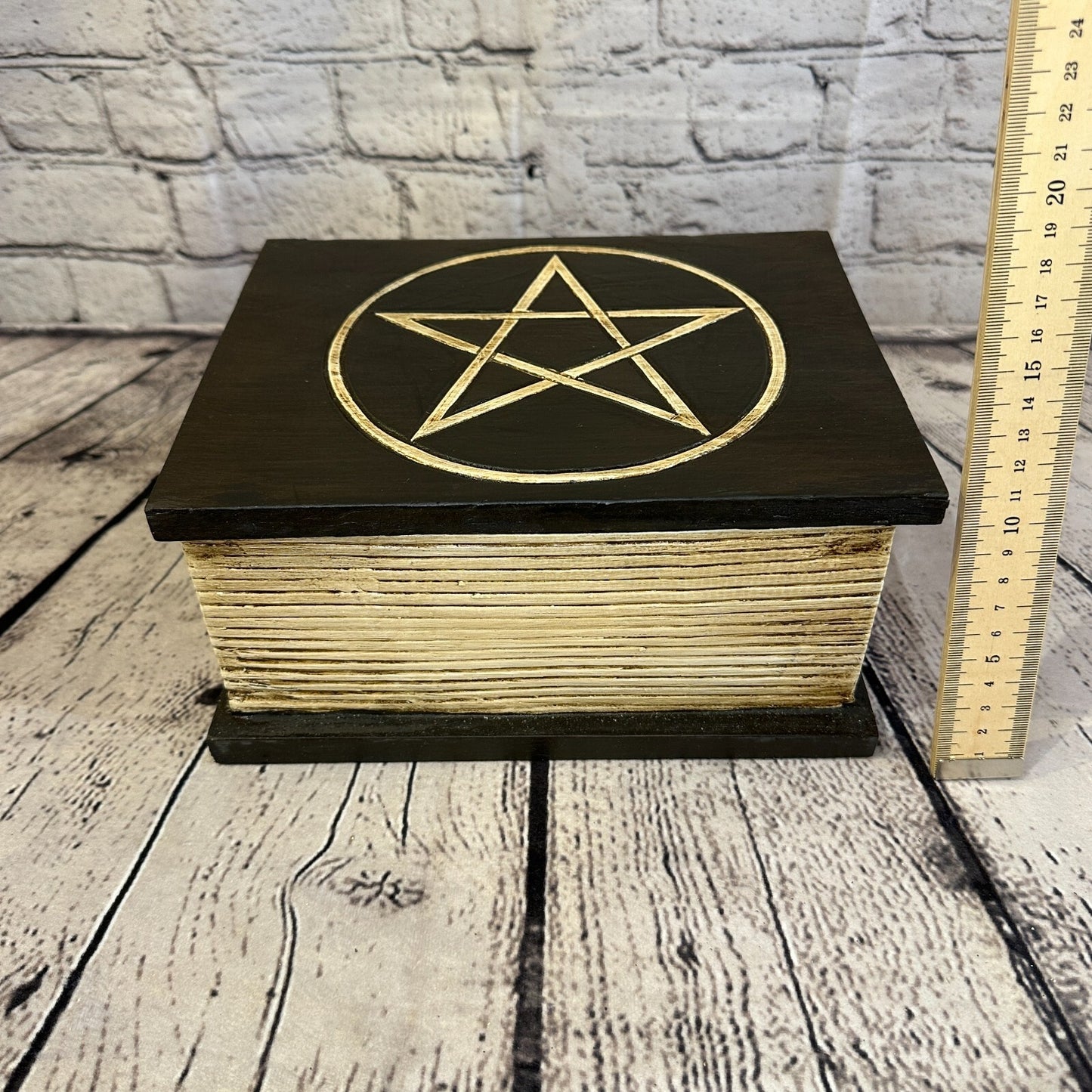 22cm x 17cm Book Wooden Gothic Pentagram Symbol Coffin Jewellery Trinket Box