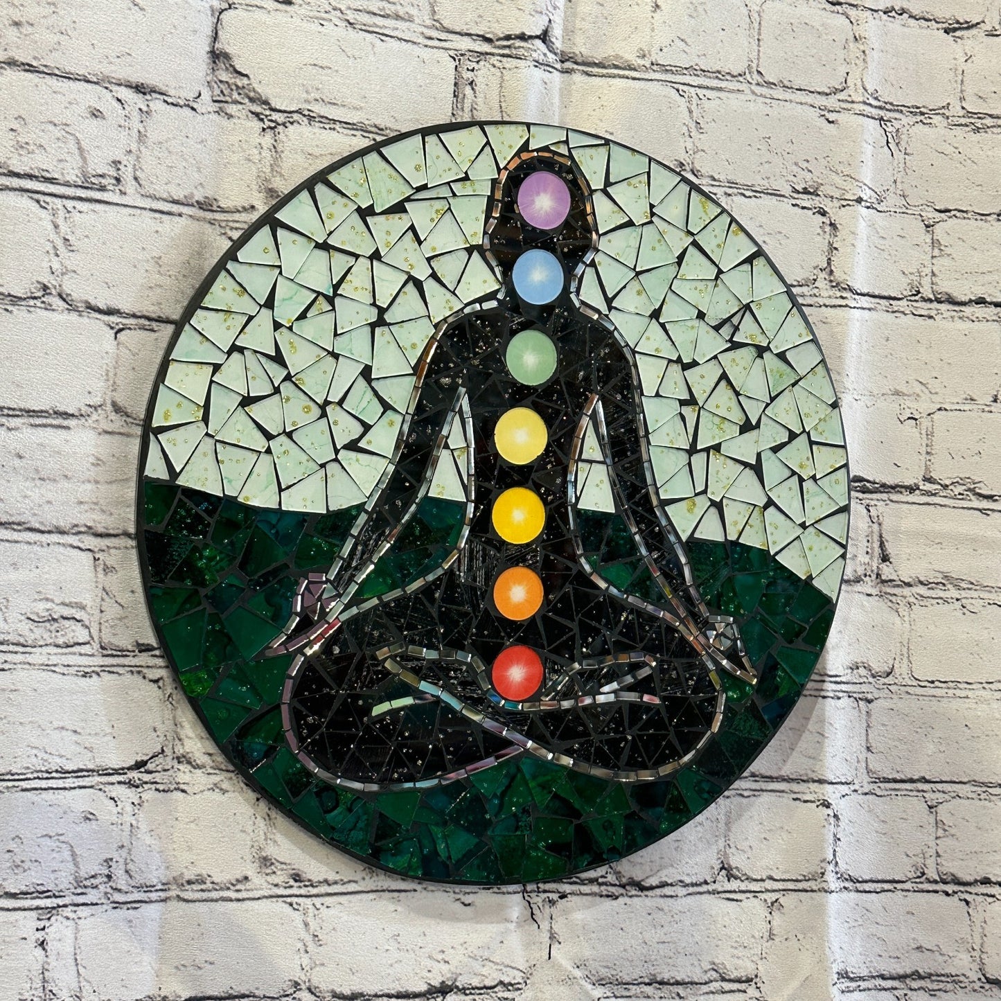 Chakra Colour And Yoga Mosaic Tile Wall Mirror 40cm x 40cm 16 Inches Handmade
