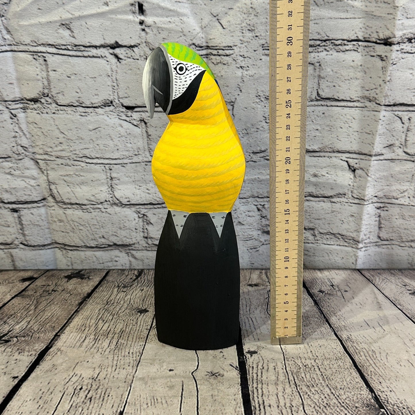 30cm Blue Parrot Bird Ornament Statue Fair Trade Hand Made Carved Wood