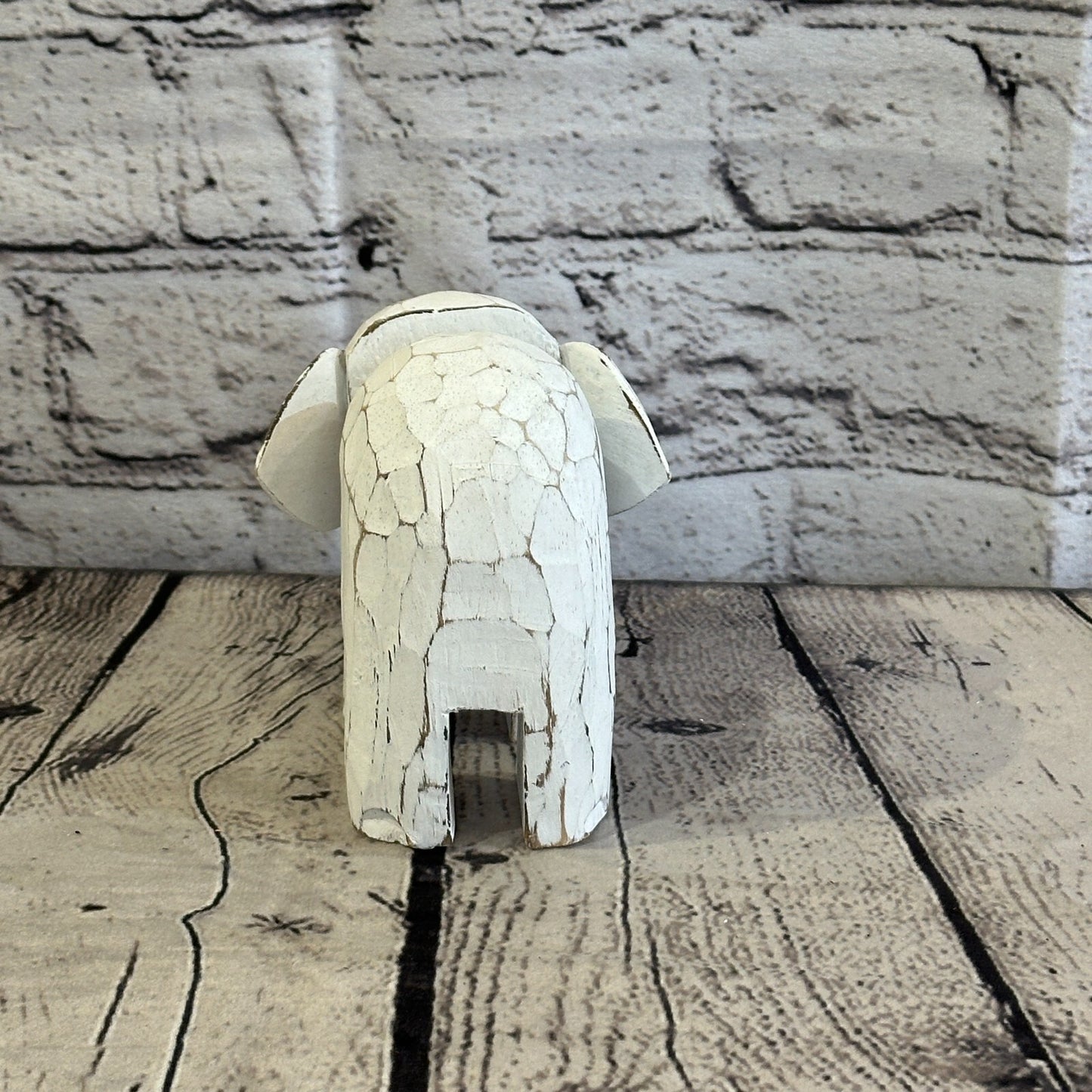 White Wooden Elephant With Shabby Pattern 10cm x 10cm Handmade and Fairtrade