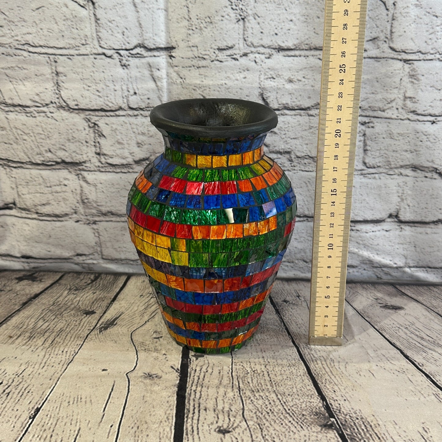 20cm Rainbow Hand Painted Glass Mosaic Terracotta Vase Vessel Ceramic Pottery