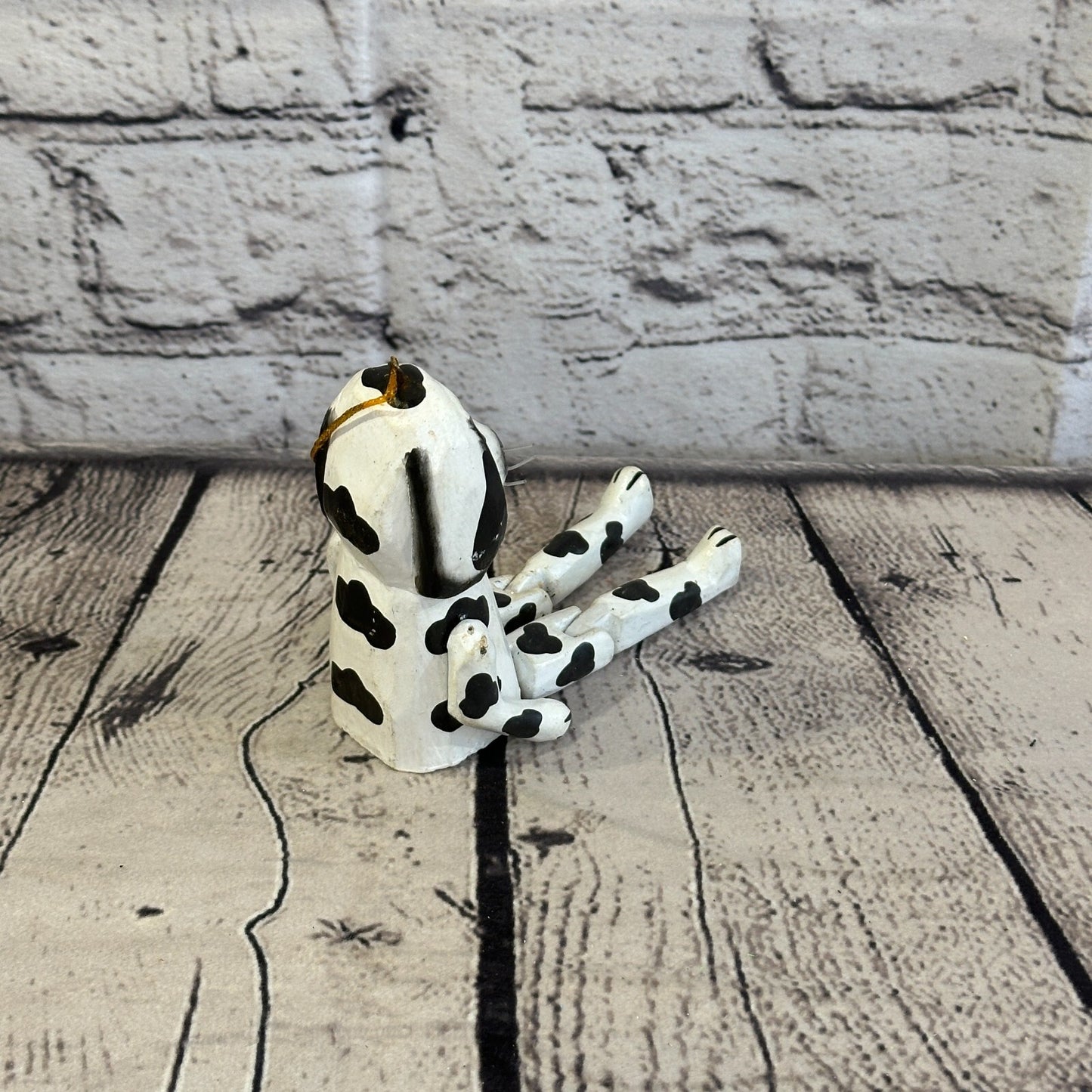 10cm Spotty Dog Sitting Animal, Wooden Shelf Ornament Handmade and Fairtrade
