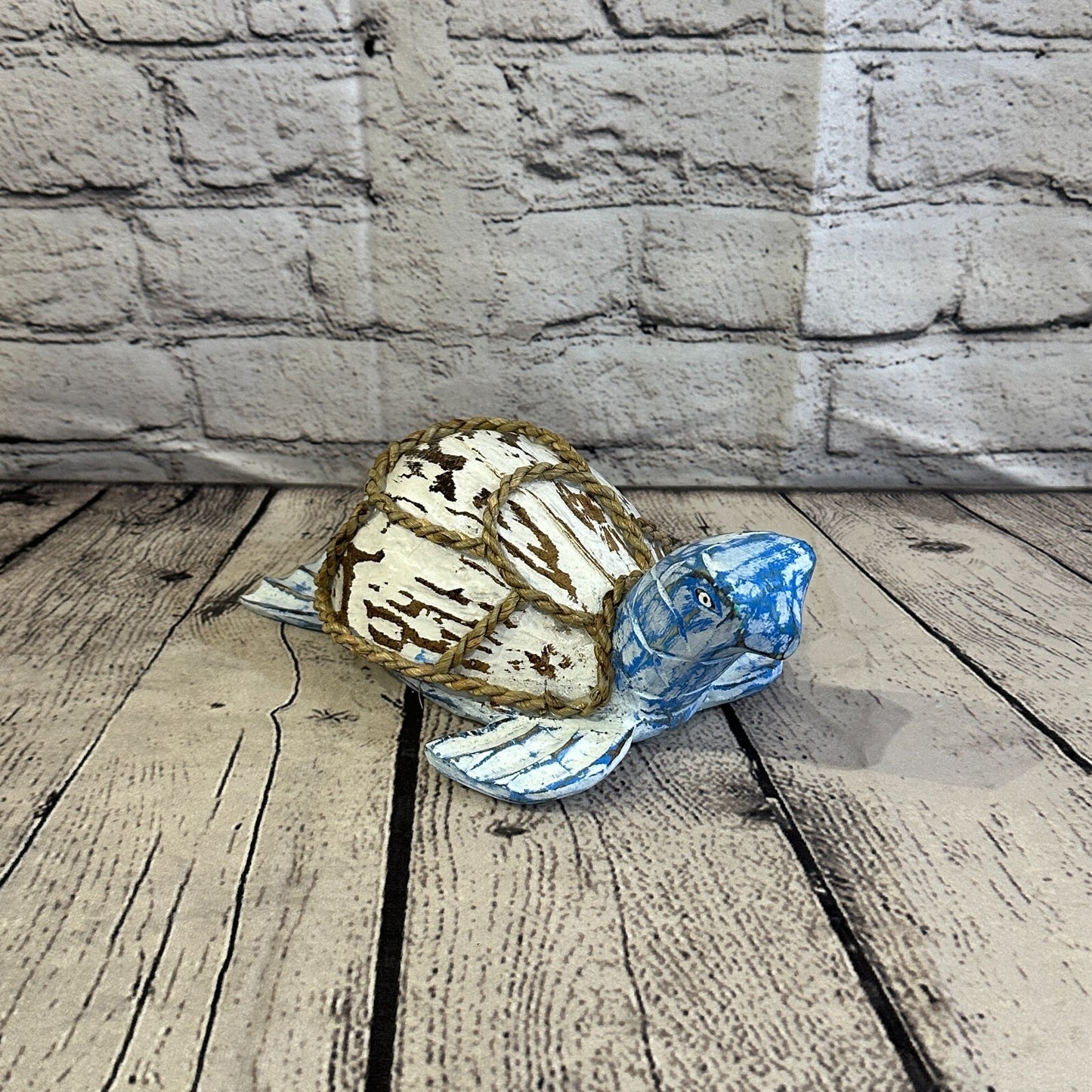Blue White Folk Art Hand Painted Turtle Coconut Shell Ornaments Hanging Decor