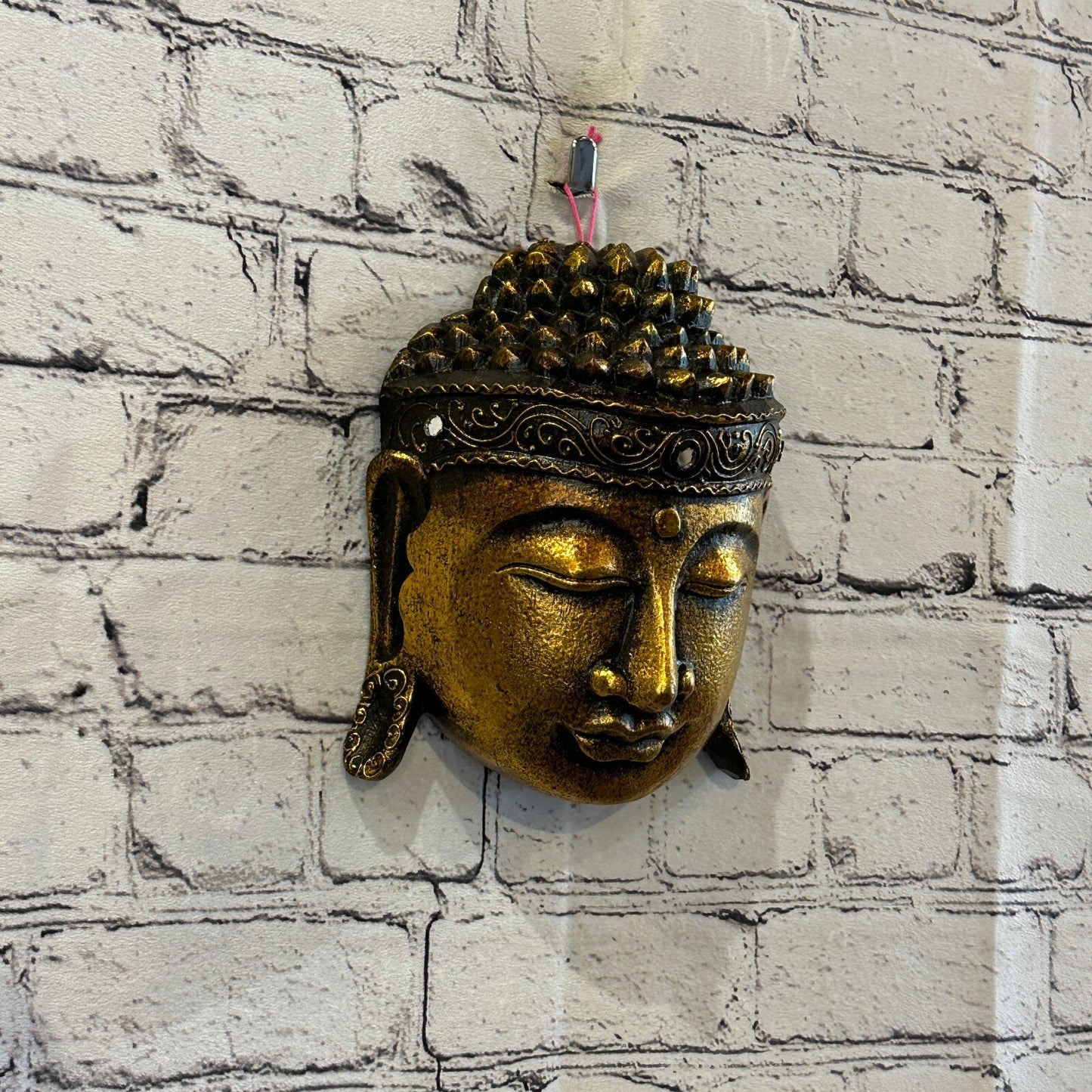 20cm Gold Buddha Head Mask Wooden Hanging Statue Figurine Ornament Fair Trade