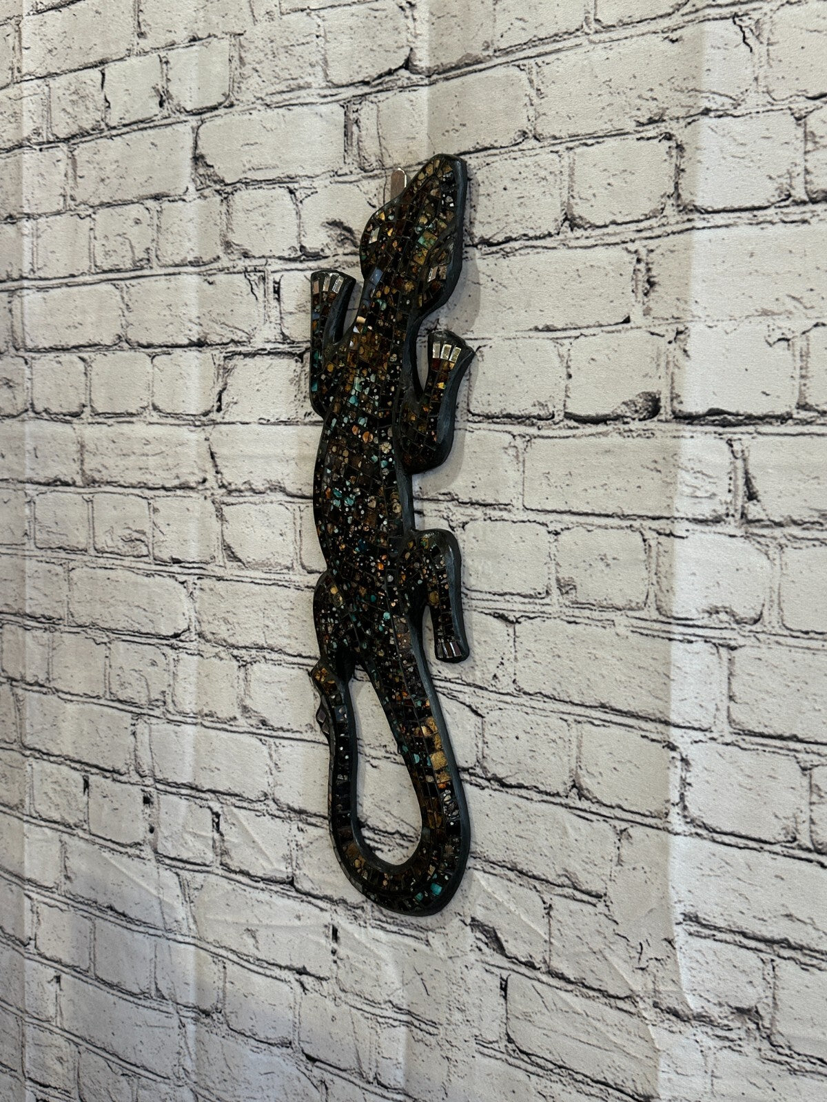 50cm Gecko Black Mosaic Wall Hanging Wooden Ornaments Wood Carving
