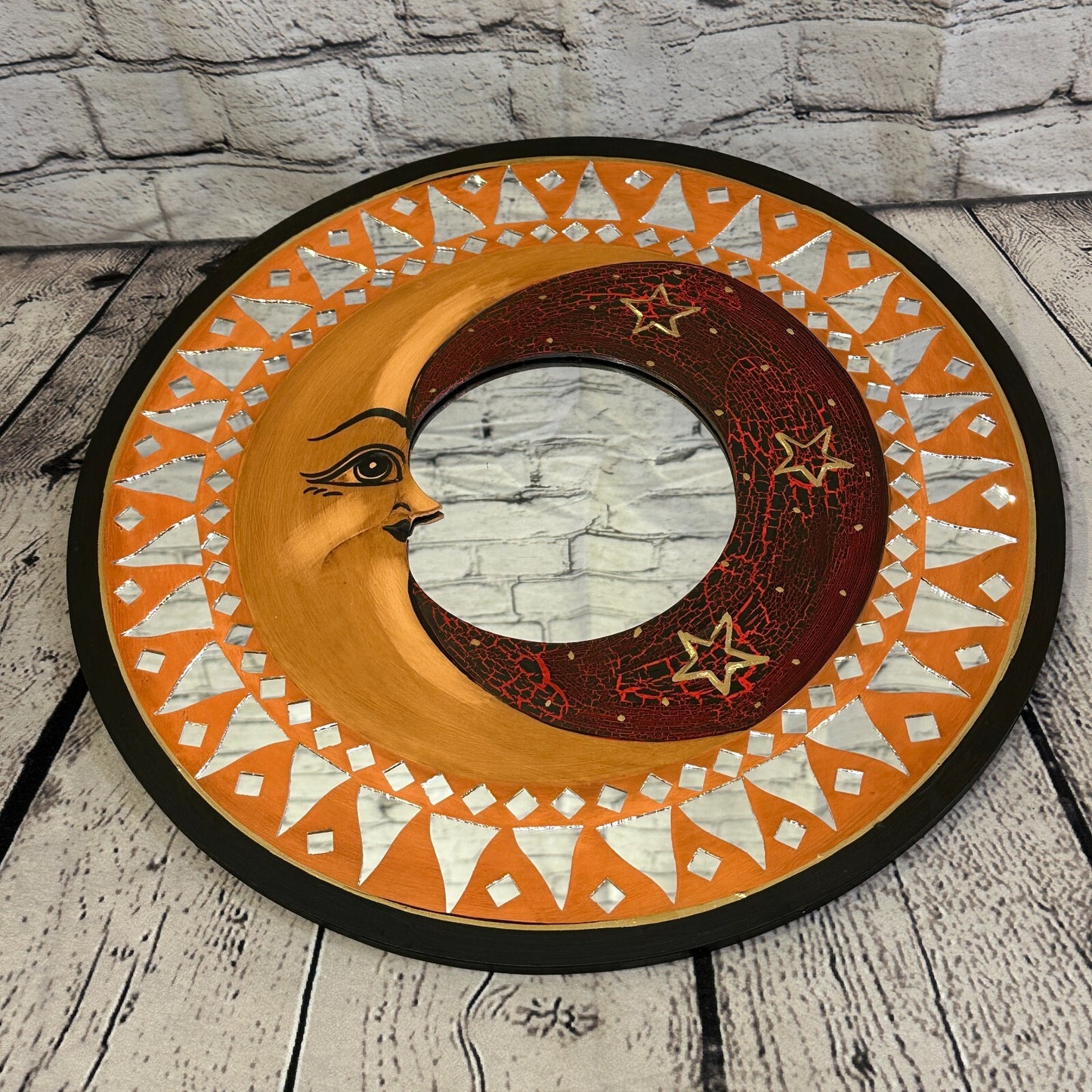Red Full Moon Mosaic Tile Wall Mirror 40cm x 40cm 16 Inches Handmade Fairtrade