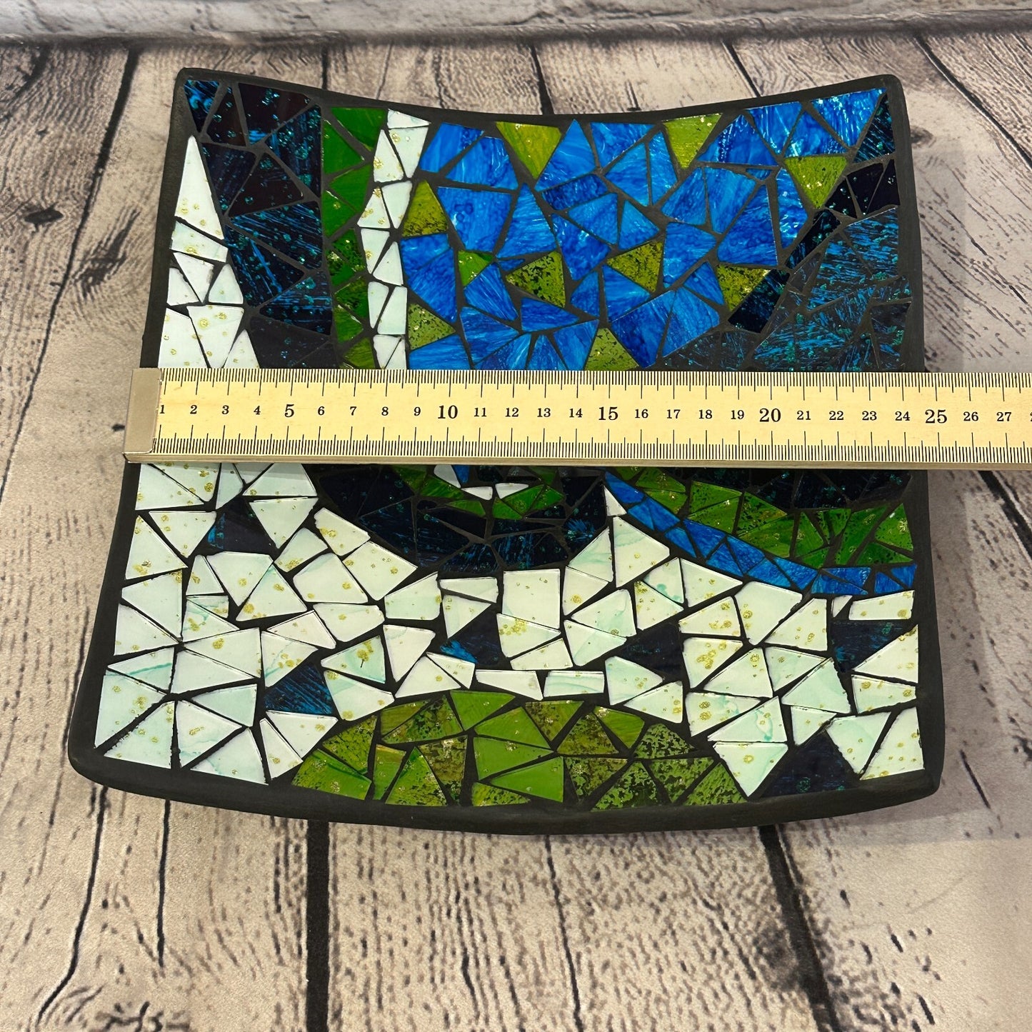 25cm Blue Green Swirl Square Mosaic Handmade Ceramic Glass Tile Bowl Fruit