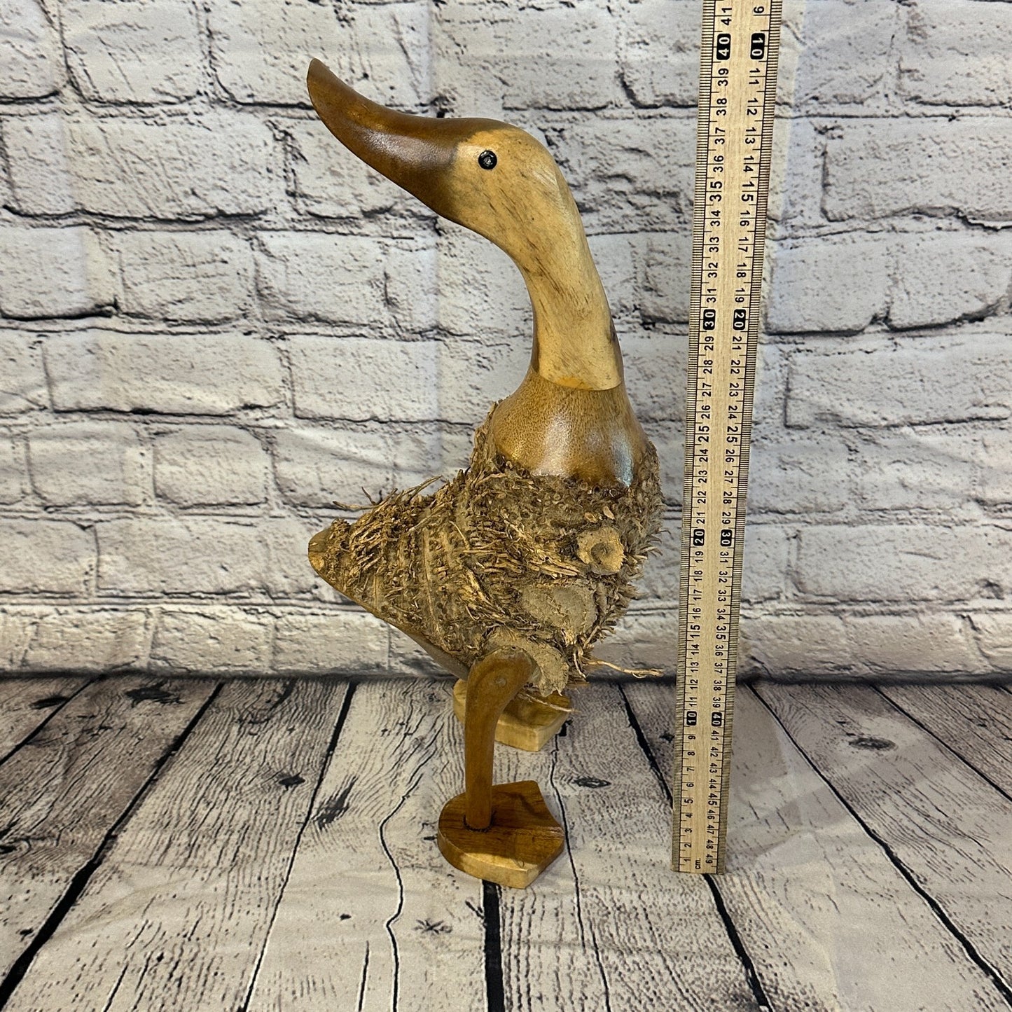 Looking Back 40cm Tall Wooden Hairy Duckling Baby Duck Bamboo Root Fairtrade