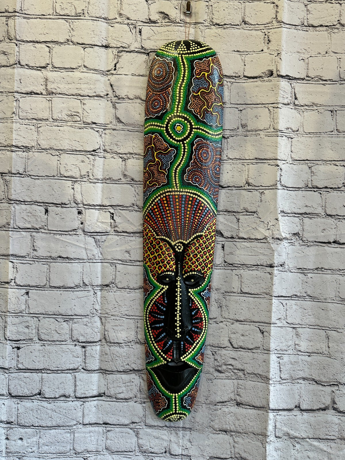 Mask 80cm Carved Wooden Dot Painted Ethnic Tribal Tiki Wall Art Handmade No 5