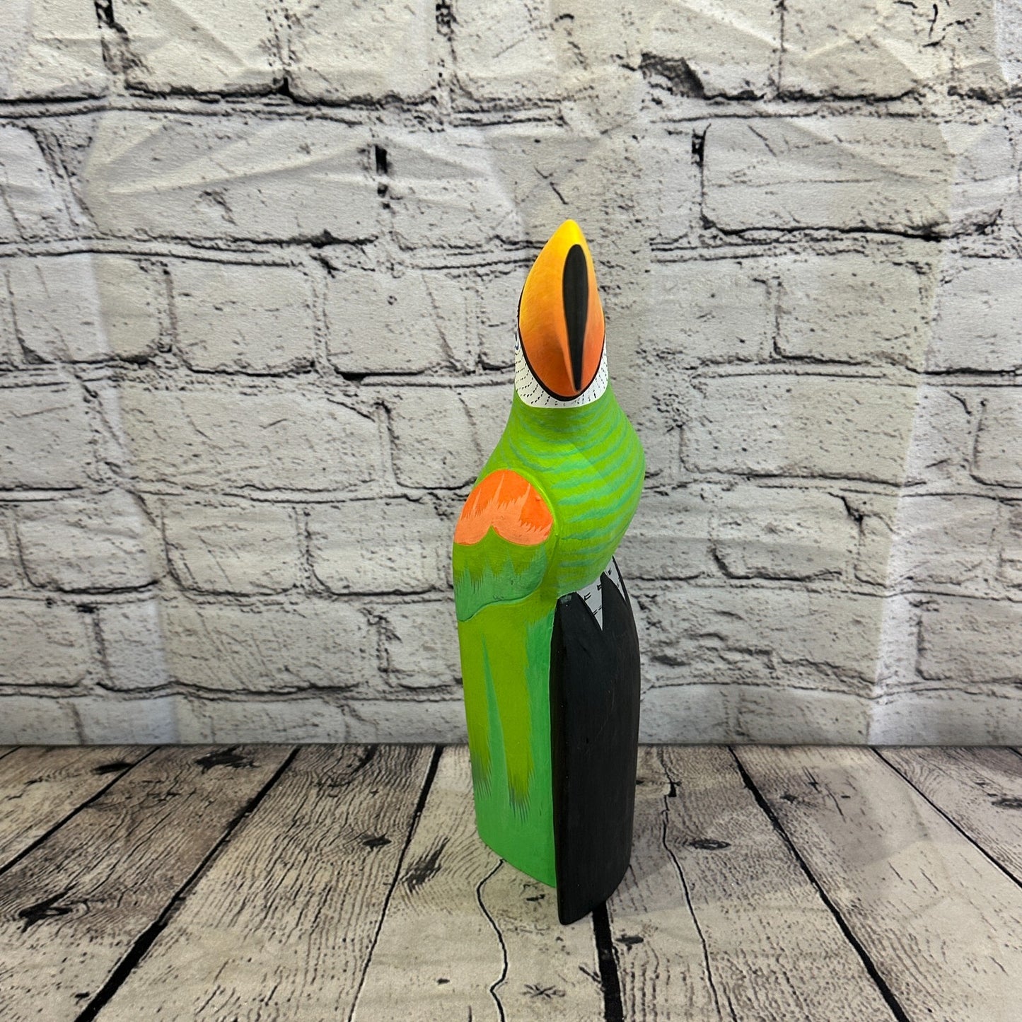 30cm Green Toucan Bird Ornament Statue Fair Trade Hand Made Carved Wood