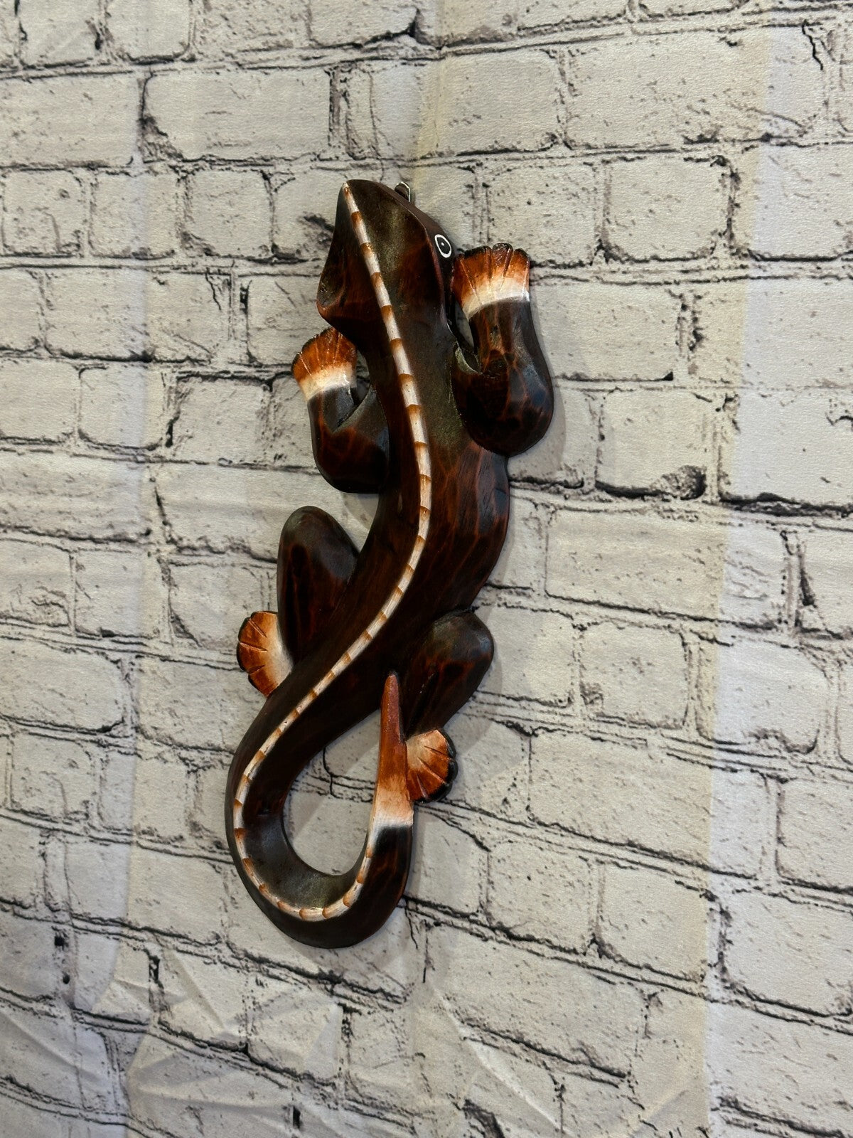 40cm Gecko Lizard Brown Wood Wall Hanging Wooden Ornaments Wood Carving