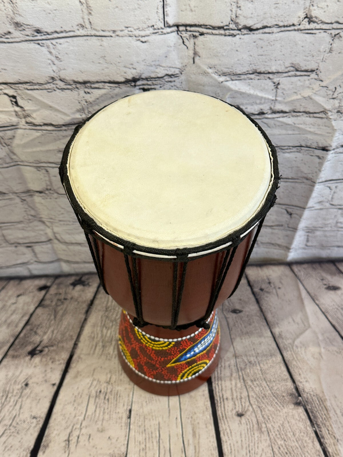 40cm Painted Wooden Djembe Bongo Painted African Influenced Drum High Handmade