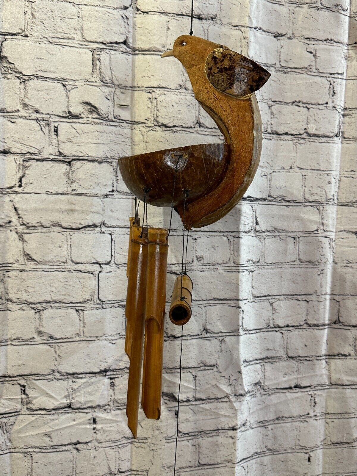 Bird Holder With Chimes Bamboo Windchime 20cm Garden Gift Summer Handmade Chimes