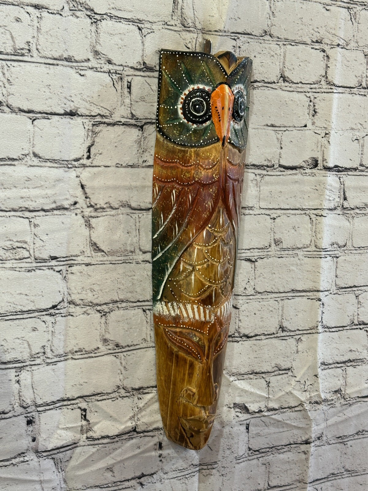 50cm Owl Head Hand Carved Fair Trade Wooden Animal Wall Art Wall Hang Mask