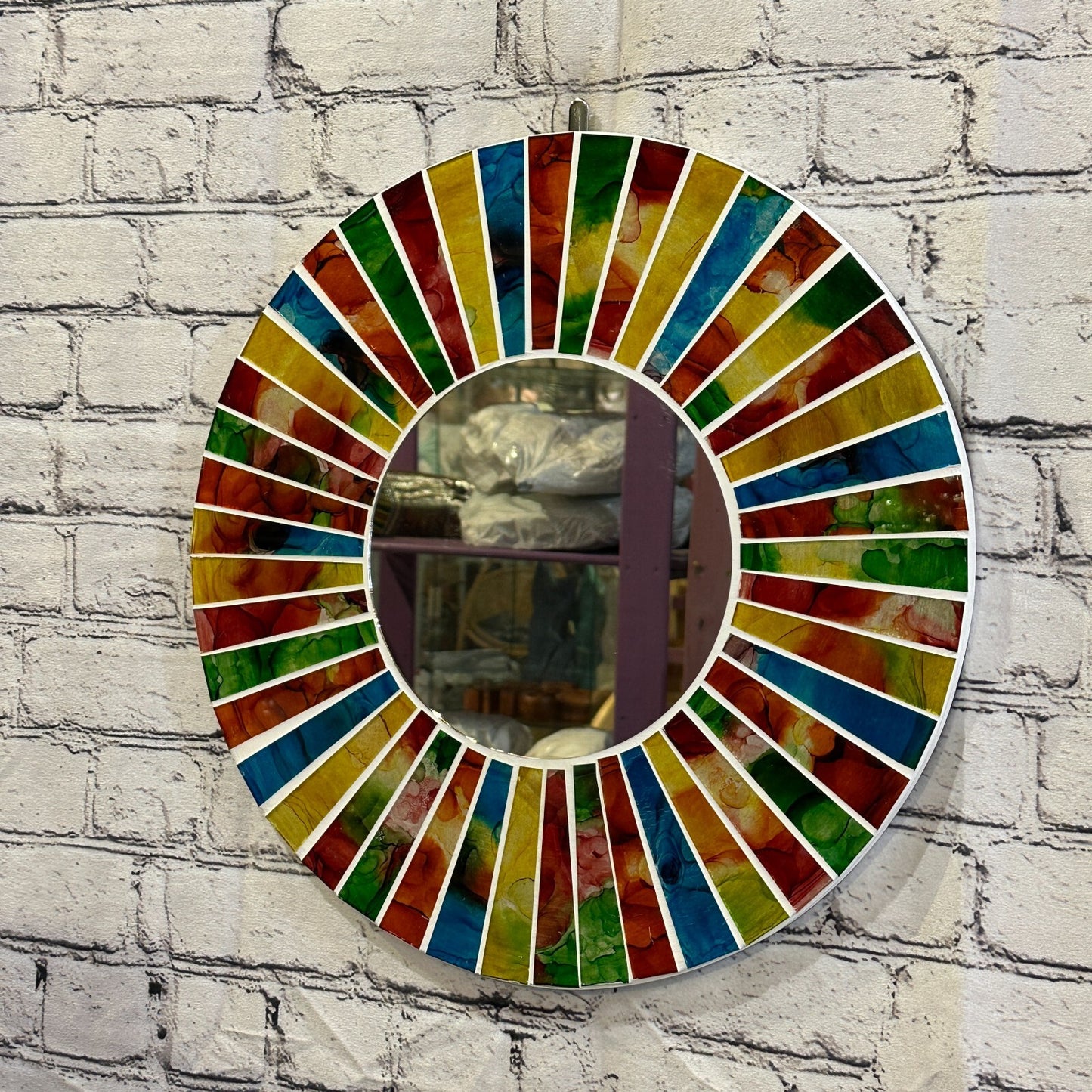 Rainbow White Line Mosaic Tile Wall Mirror 40cm x 40cm 16 Inches Handmade New