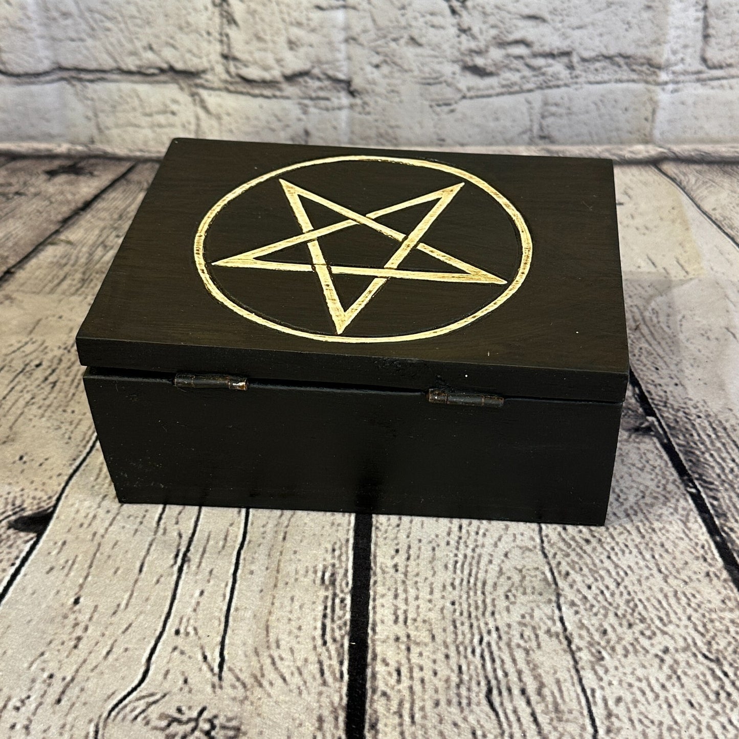 18cm x 12cm Book Wooden Gothic Pentagram Symbol Coffin Jewellery Trinket Box