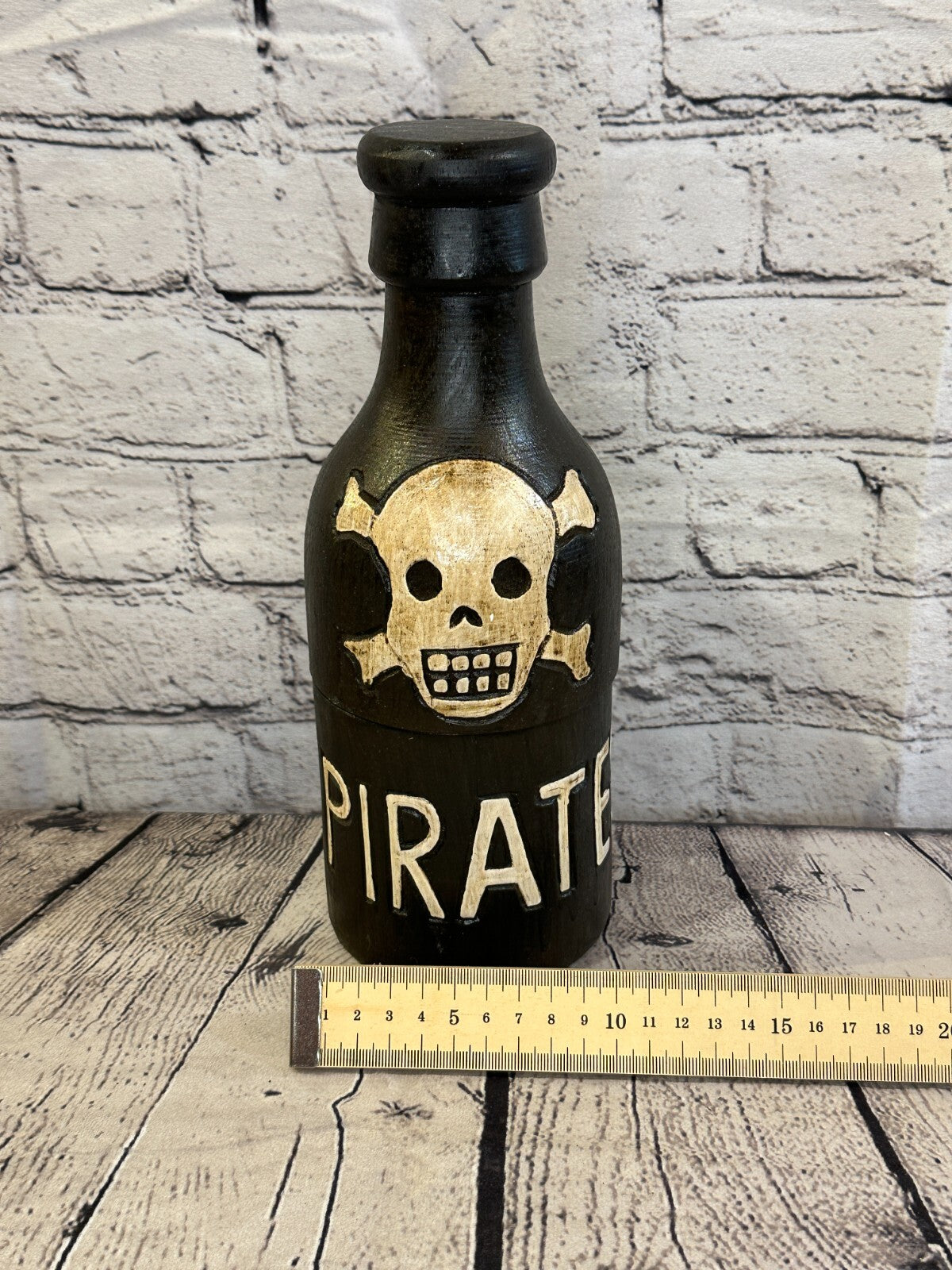 28cm x 10cm x 10cm Bottle Pirate Wooden Gothic Skeleton Skull Head Jewellery Box