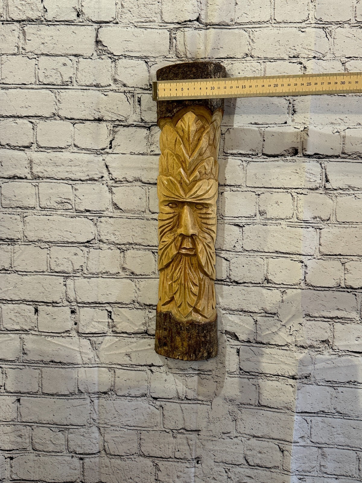 Green Man Of The Woods 50cm Hand Carved Wizard Tree Trunk Wood Fairtrade