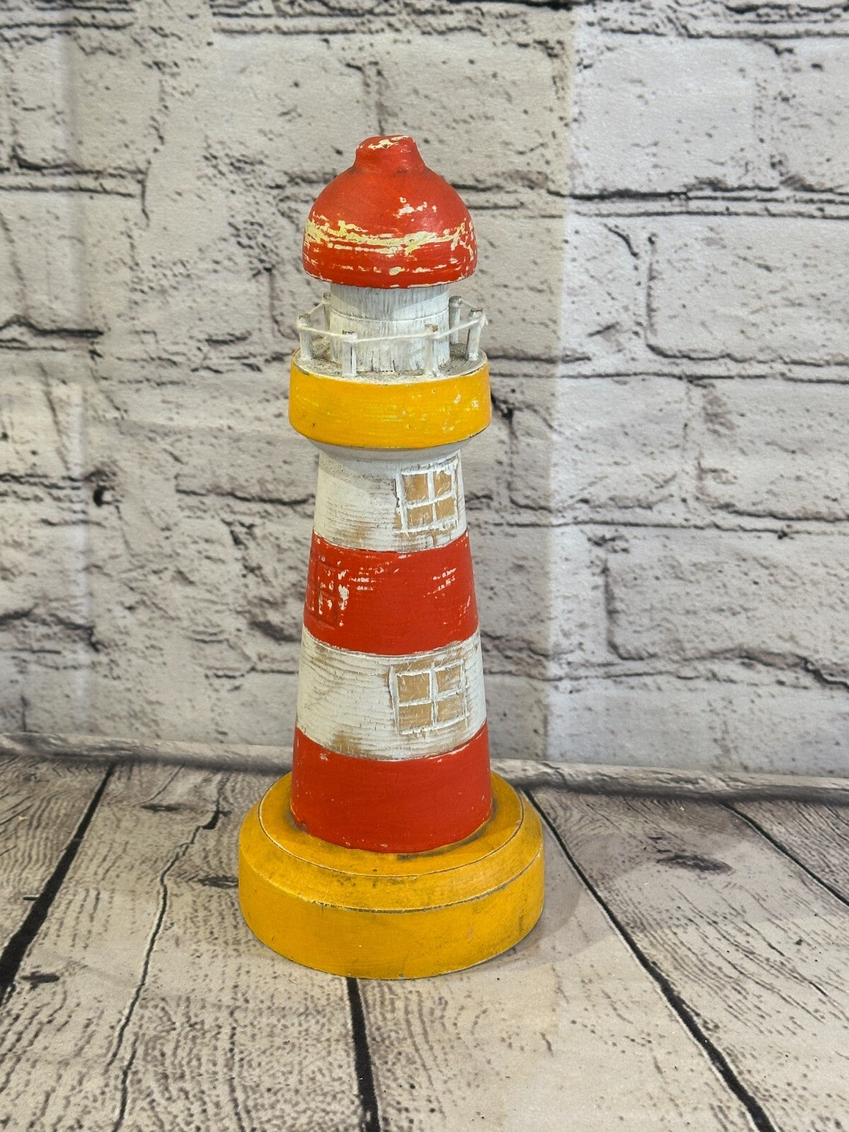 25cm Red White Wooden Lighthouse Ornament Nautical Coastal Sculpture Statue