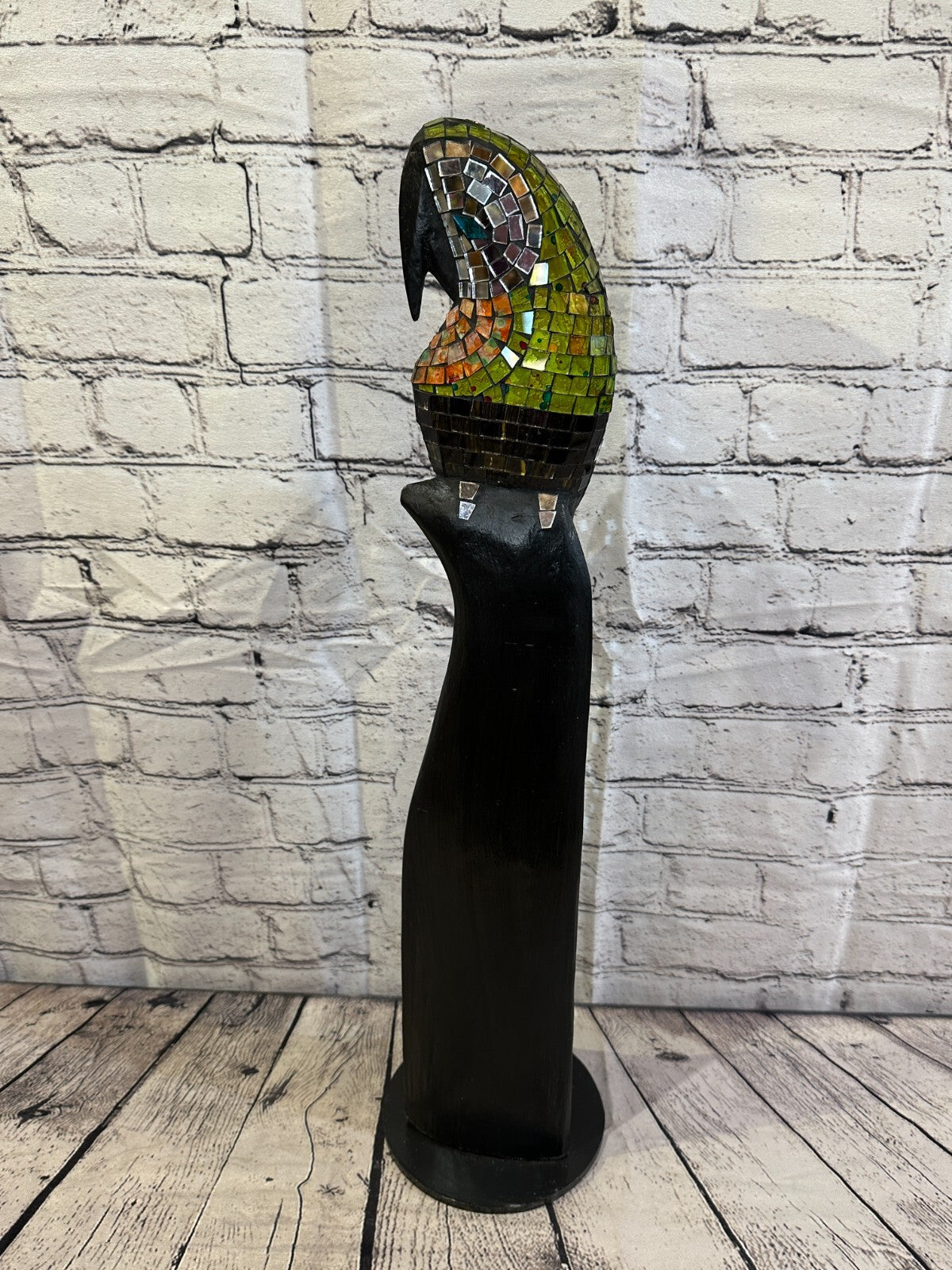 60cm Mosaic Parrot Bird Ornament Statue Fair Trade Handmade Carved Wood Design 1