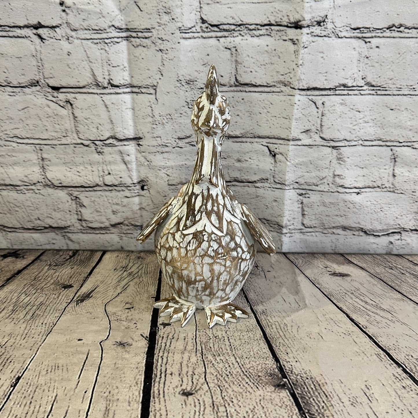 25cm x 12cm Brown Shabby Wooden Rooster Cockerel Retro Collectable Hand Carved