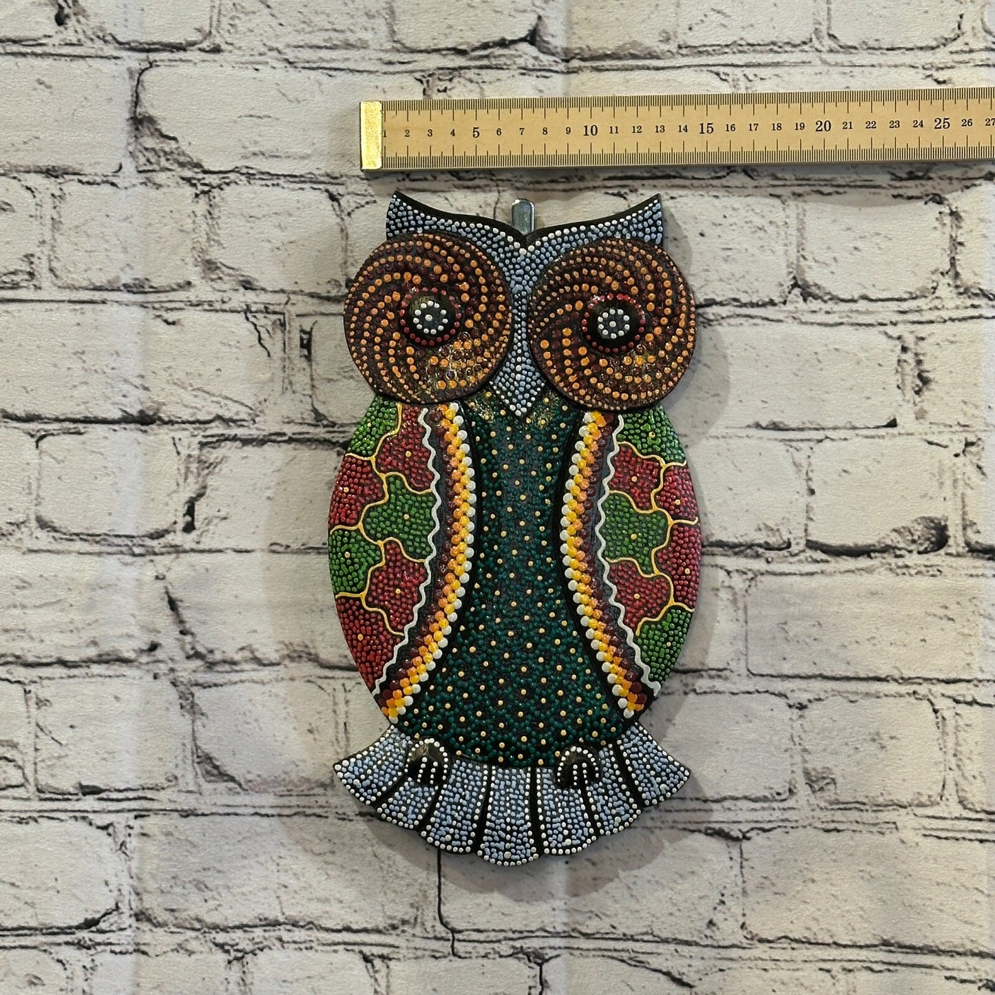 30cm Owl Carved Wooden Dot Painted Ethnic Tribal Tiki Wall Art Handmade No 3
