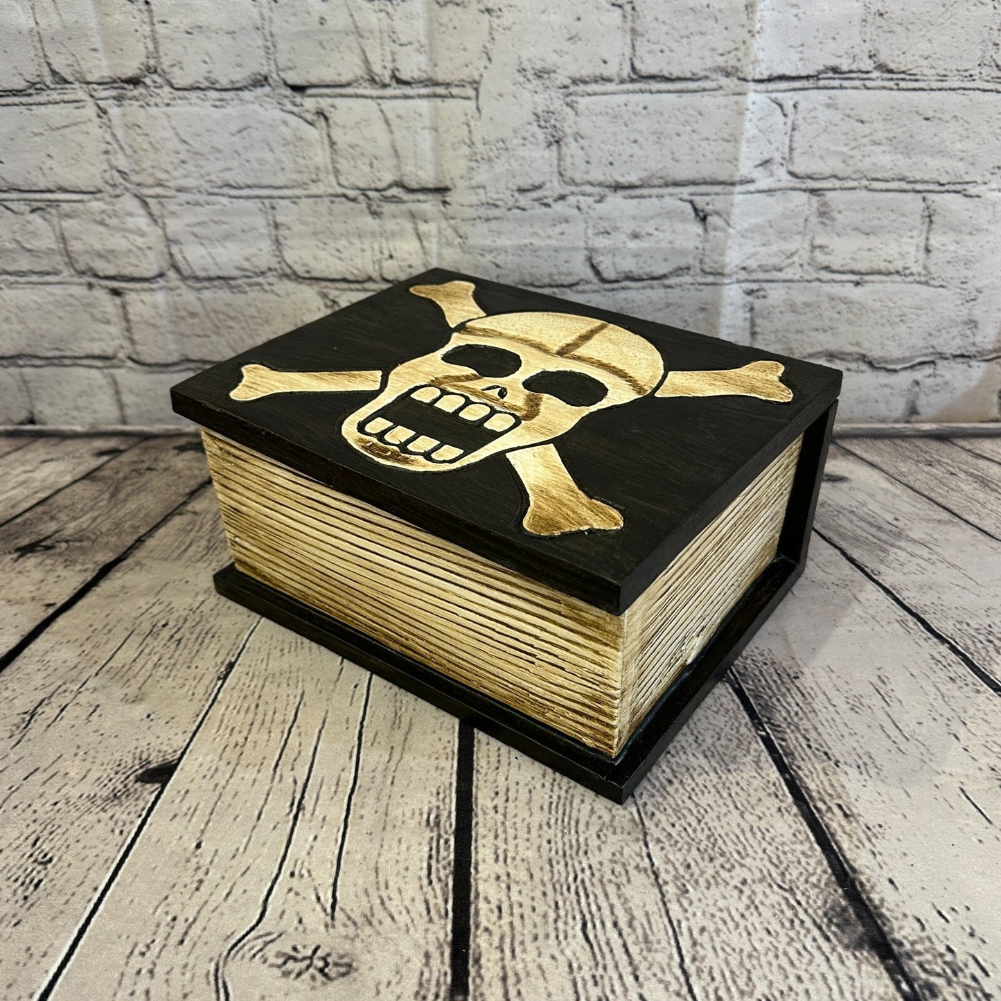 22cm x 17cm Book Wooden Gothic Skeleton Skull Coffin Jewellery Trinket Box