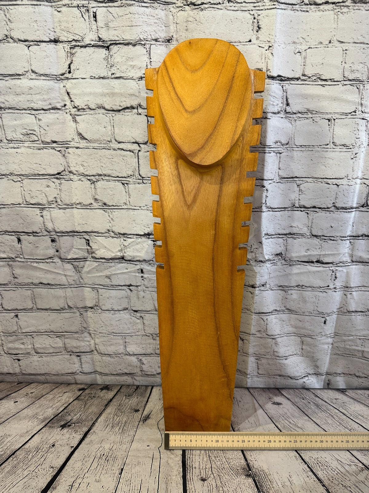 70cm Hand Carved Wooden Necklace On Base Chain Jewellery Display Stand Bust