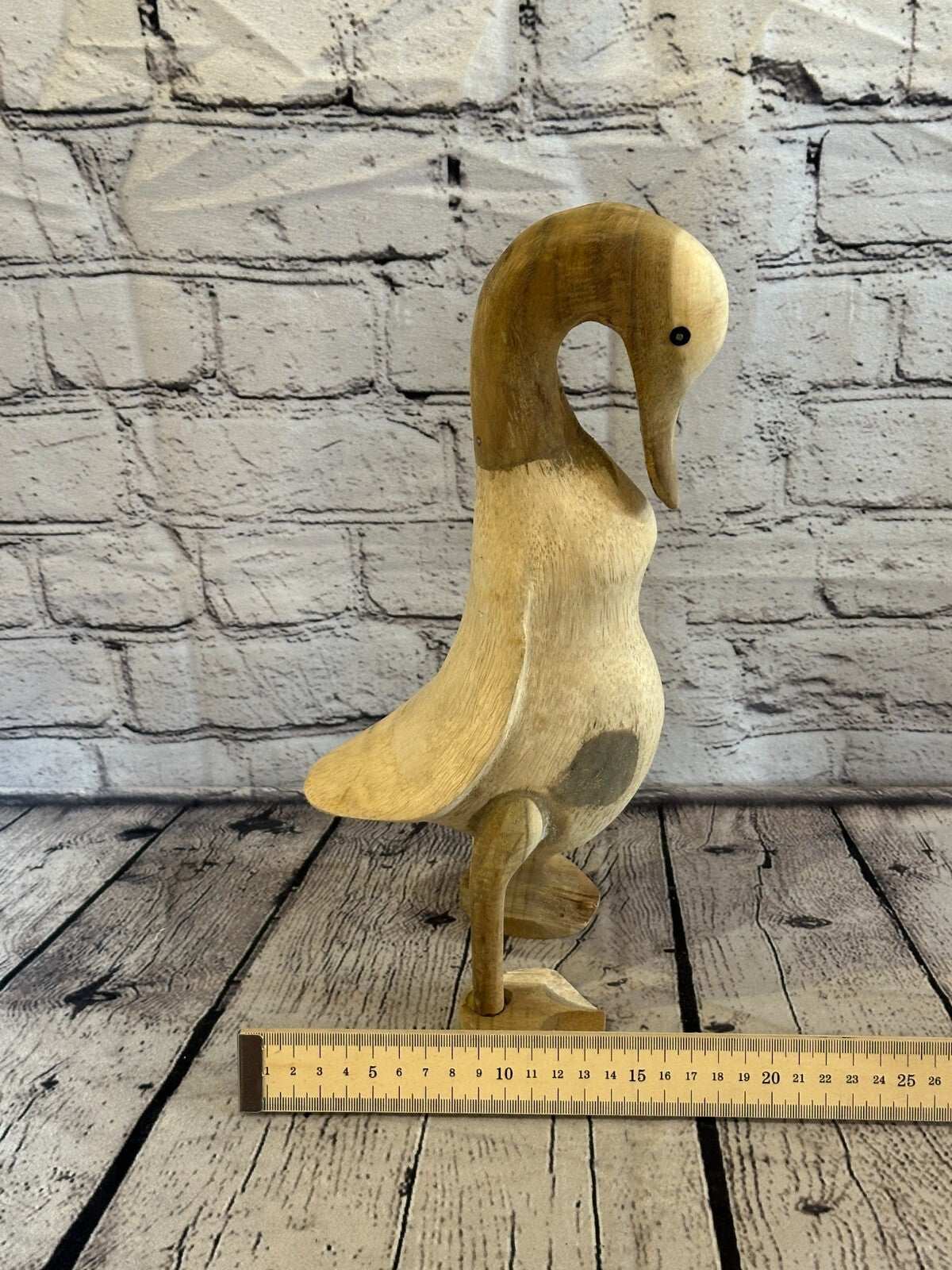 Swan Neck 30cm Tall Wooden Hairy Duckling Baby Duck Bamboo Root Fairtrade