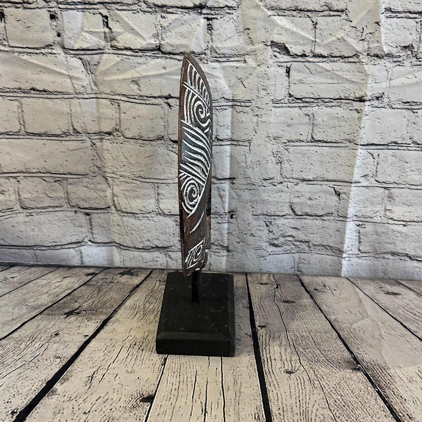 35cm x 25cm Wooden Tribal Primitive Black Mask Stand Sculpture Statue Art