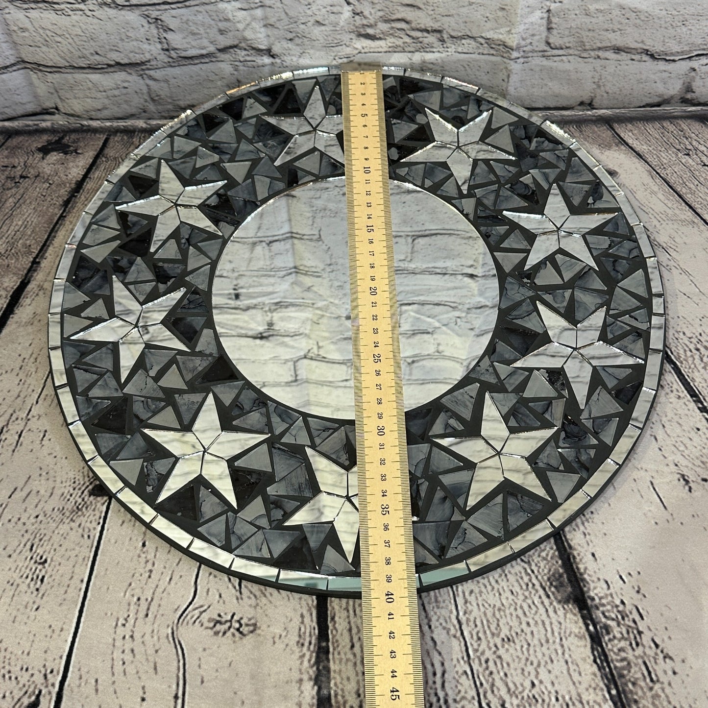 Black Stars Mosaic Tile Wall Mirror 40cm x 40cm 16 Inches Handmade New